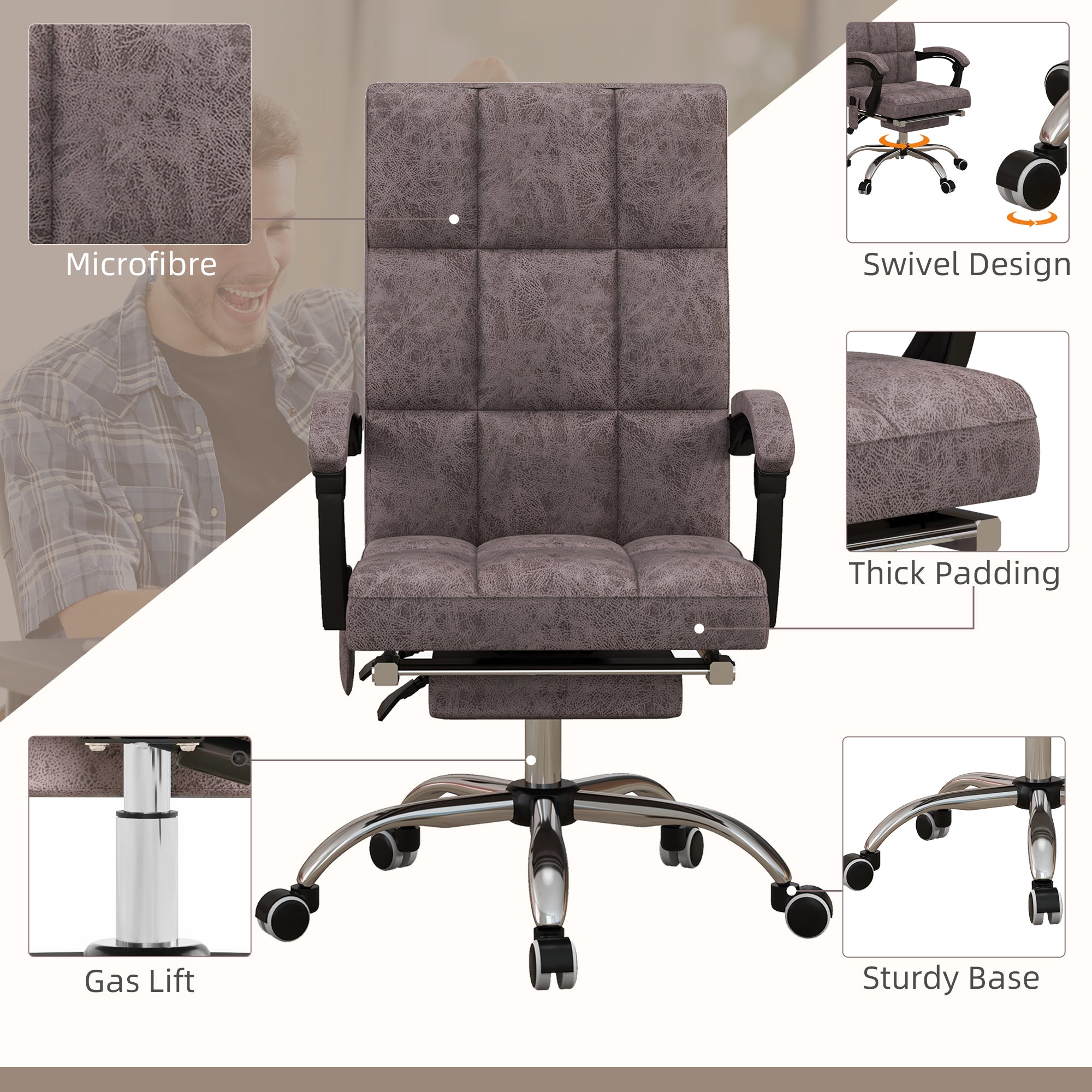 Vinsetto Massage Office Chair, Ergonomic Desk Chair, Comfy Work Study Chair with Heat, Padded Seat, 135° Reclining Back and Footrest for Home Office, Charcoal Grey