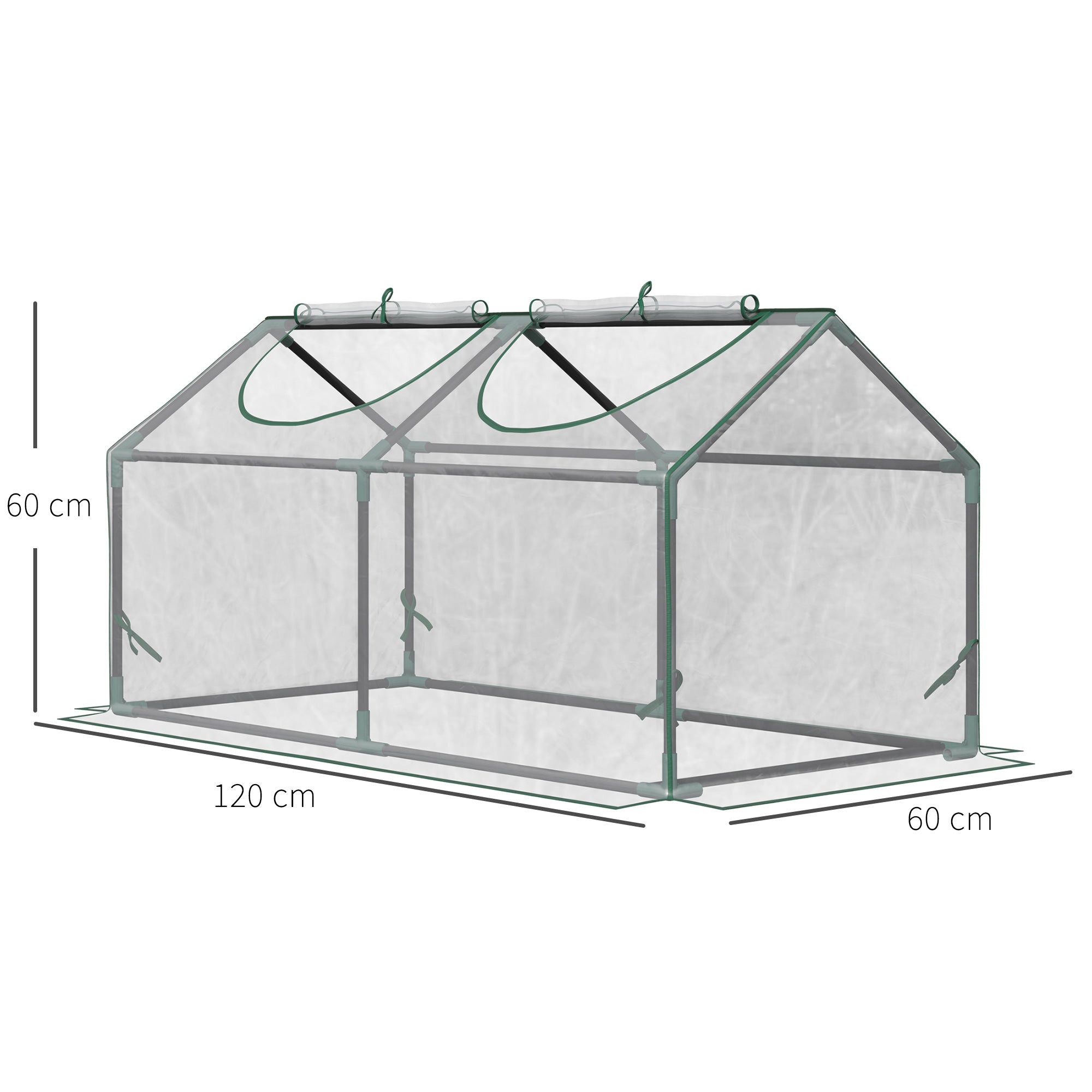 Outsunny Mini Greenhouse Portable Flower Planter Vegetable Grow House for Garden Backyard with Zipped Windows, 120 x 60 x 60 cm, Clear - North Peak Garden Furniture