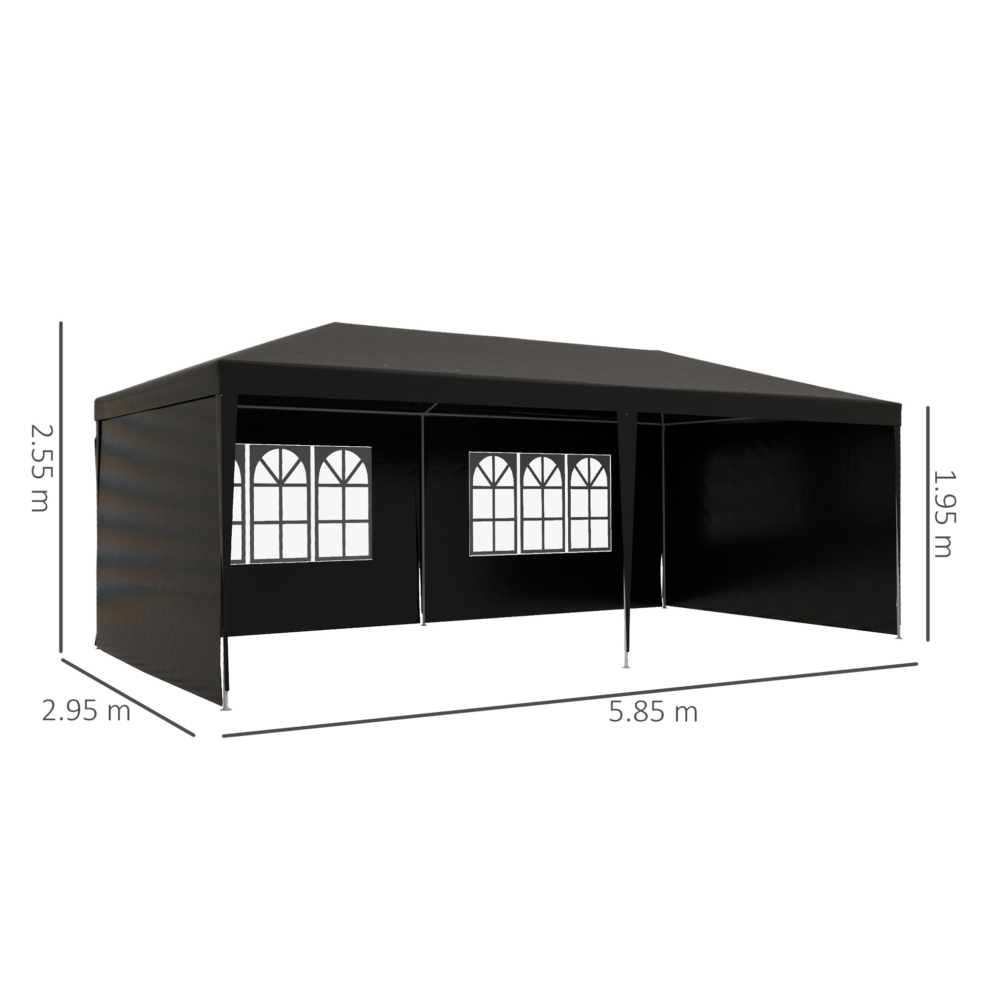Outsunny 6 x 3 m Party Tent Gazebo Marquee Outdoor Patio Canopy Shelter with Windows and Side Panels Black - North Peak Garden Furniture