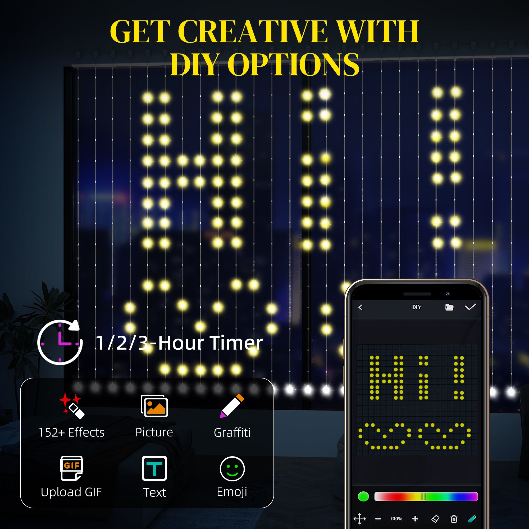 HOMCOM LED Curtain Lights, Smart Curtain Fairy Lights Plug In, Colour Changing Wall Lights with Remote, Dynamic DIY Hanging Window String Lights for Bedroom Living Room Decor, 3x3(m), 400 RGBIC LED - North Peak Garden Furniture