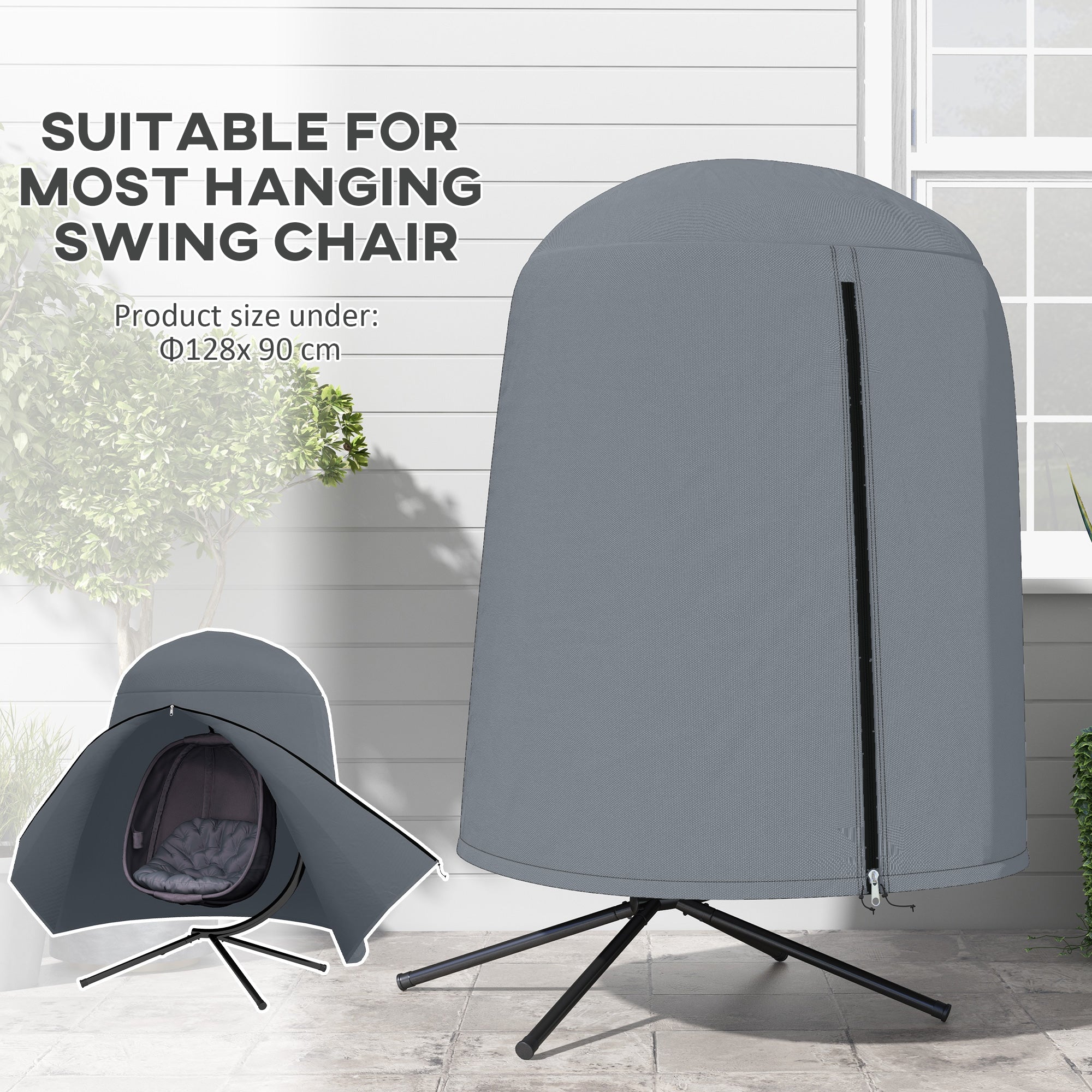 Outsunny 190 x Φ128cm Hanging Egg Chair Furniture Cover - Grey