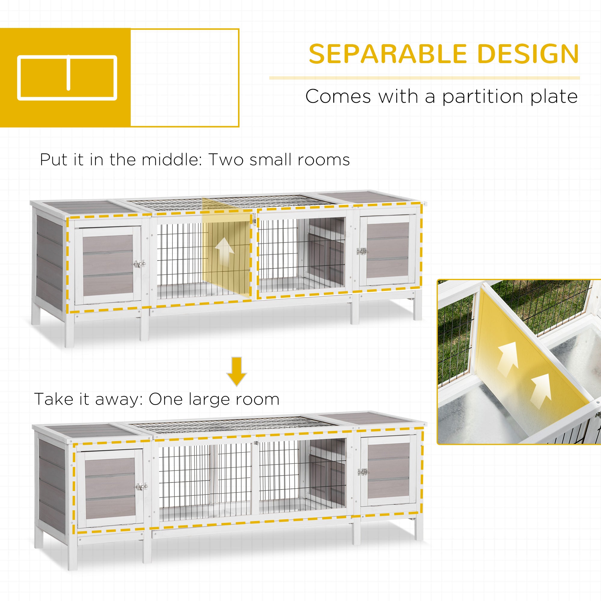 PawHut Rabbit Hutch and Run, with Removable Tray - Grey - North Peak Garden Furniture