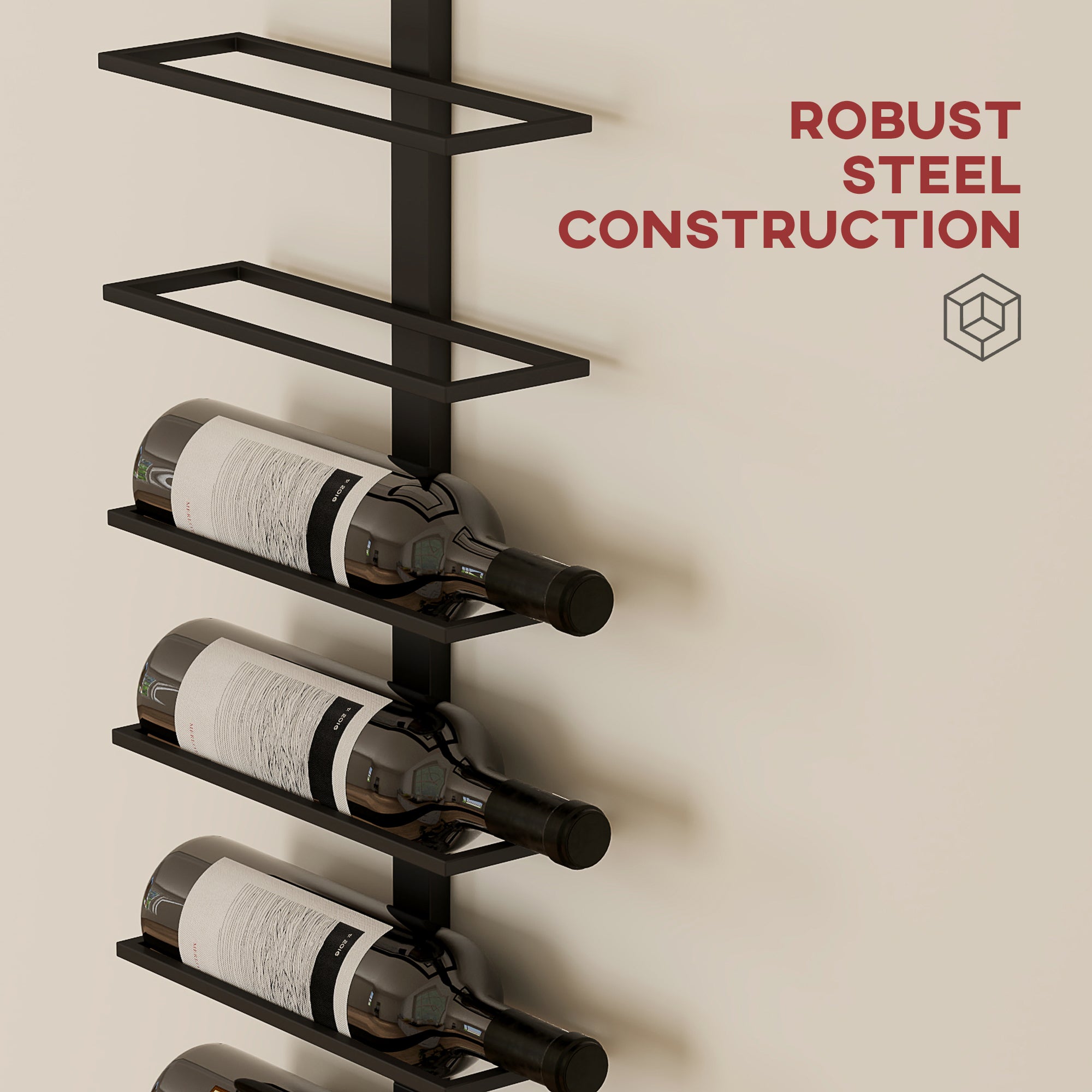 HOMCOM 10-Tier Wall Mount Wine Rack, Steel Wall Wine Rack for 10 Wine Bottles, Wall Wine Display Rack for Kitchen, Dining Room, Home Bar, Black - North Peak Garden Furniture