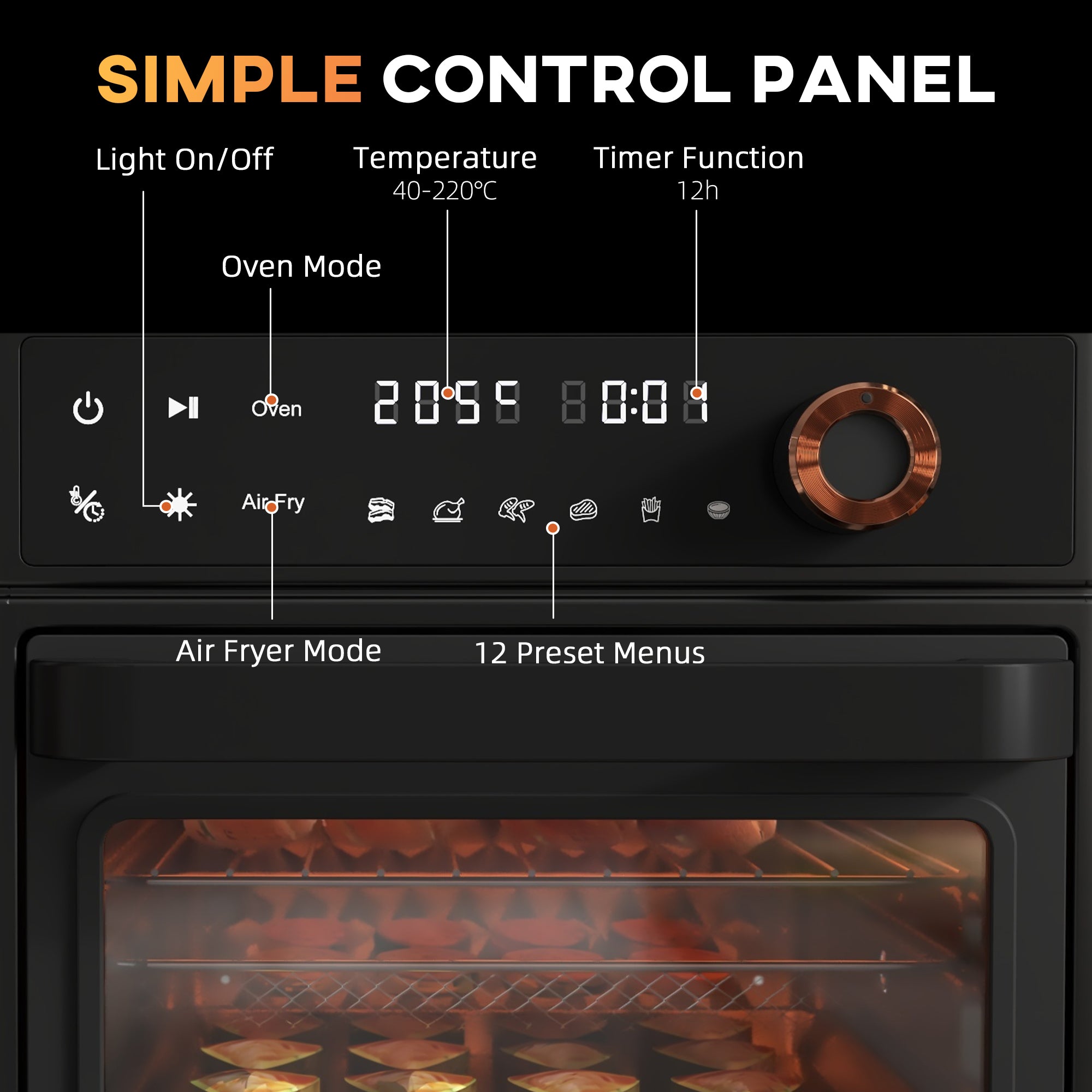 HOMCOM Air Fryer Oven, 13L Mini Oven, Multifunction Countertop Convection Oven w/ 12 Presets, Adjustable Temp and Time, 1500W - North Peak Garden Furniture