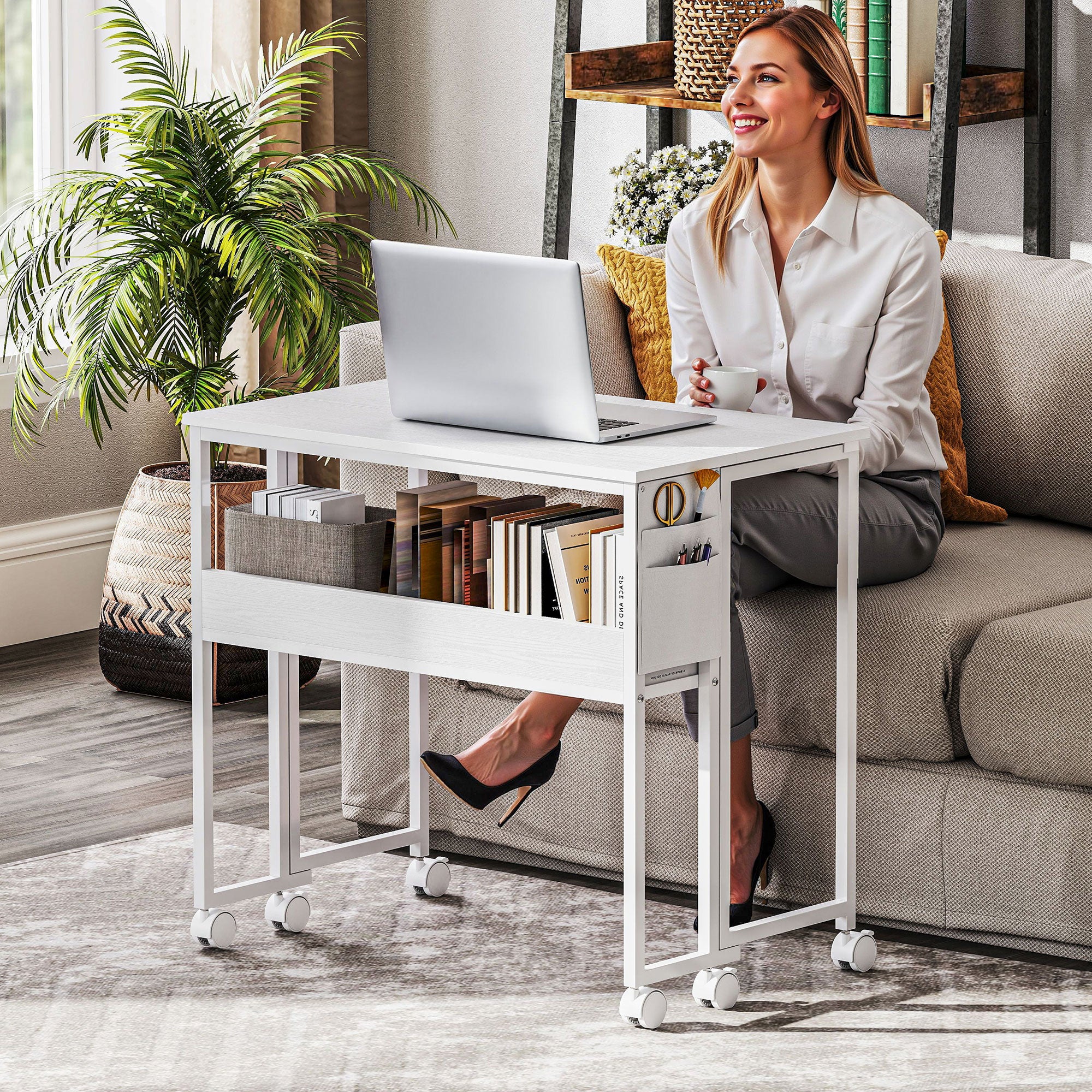 HOMCOM 80 cm Drop Leaf Writing Work Desk - White - North Peak Garden Furniture