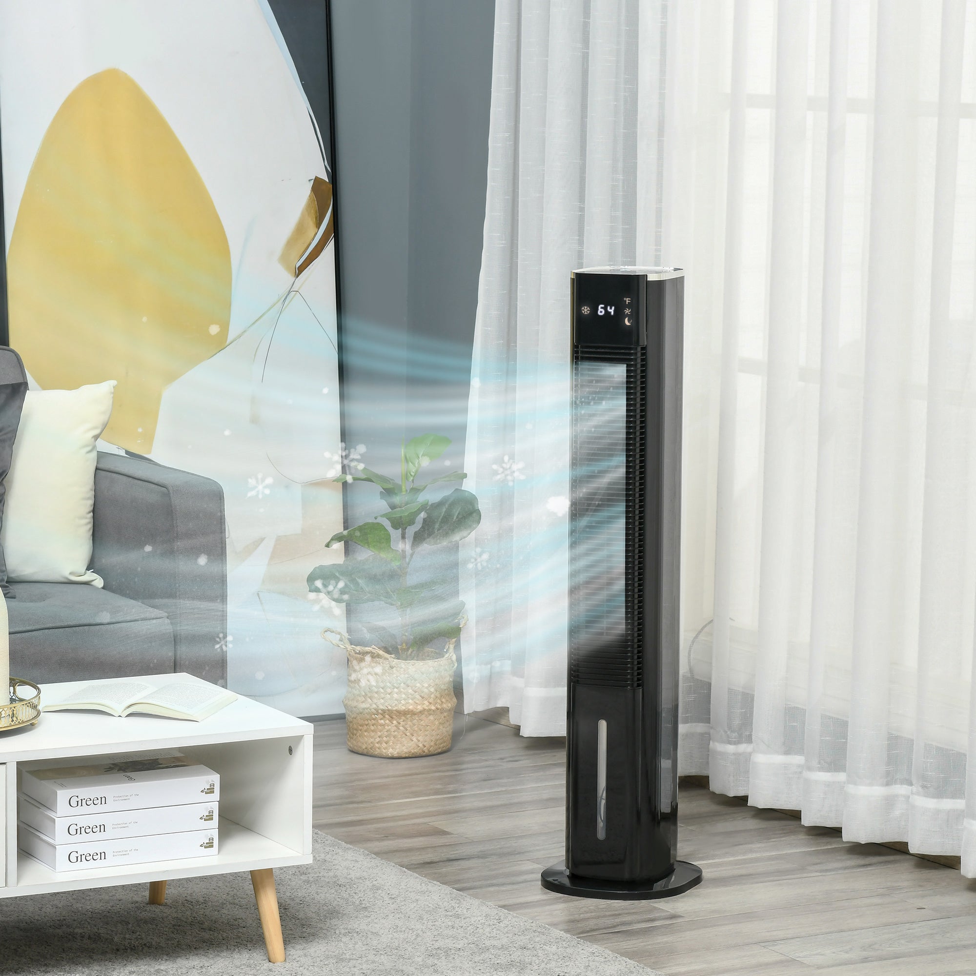 HOMCOM Nine Setting Tower Fan Humidifier, with Ice Boxes - Black - North Peak Garden Furniture