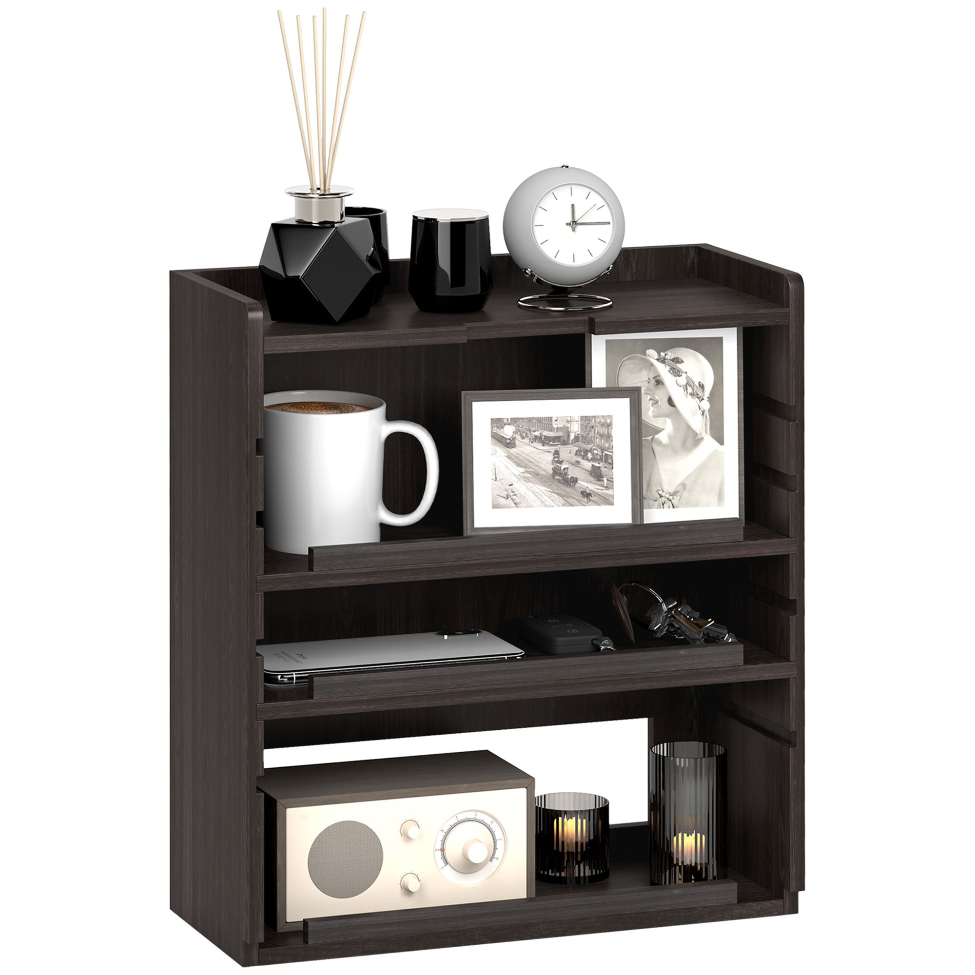 HOMCOM Four-Tier Desktop Organiser - Dark Brown - North Peak Garden Furniture