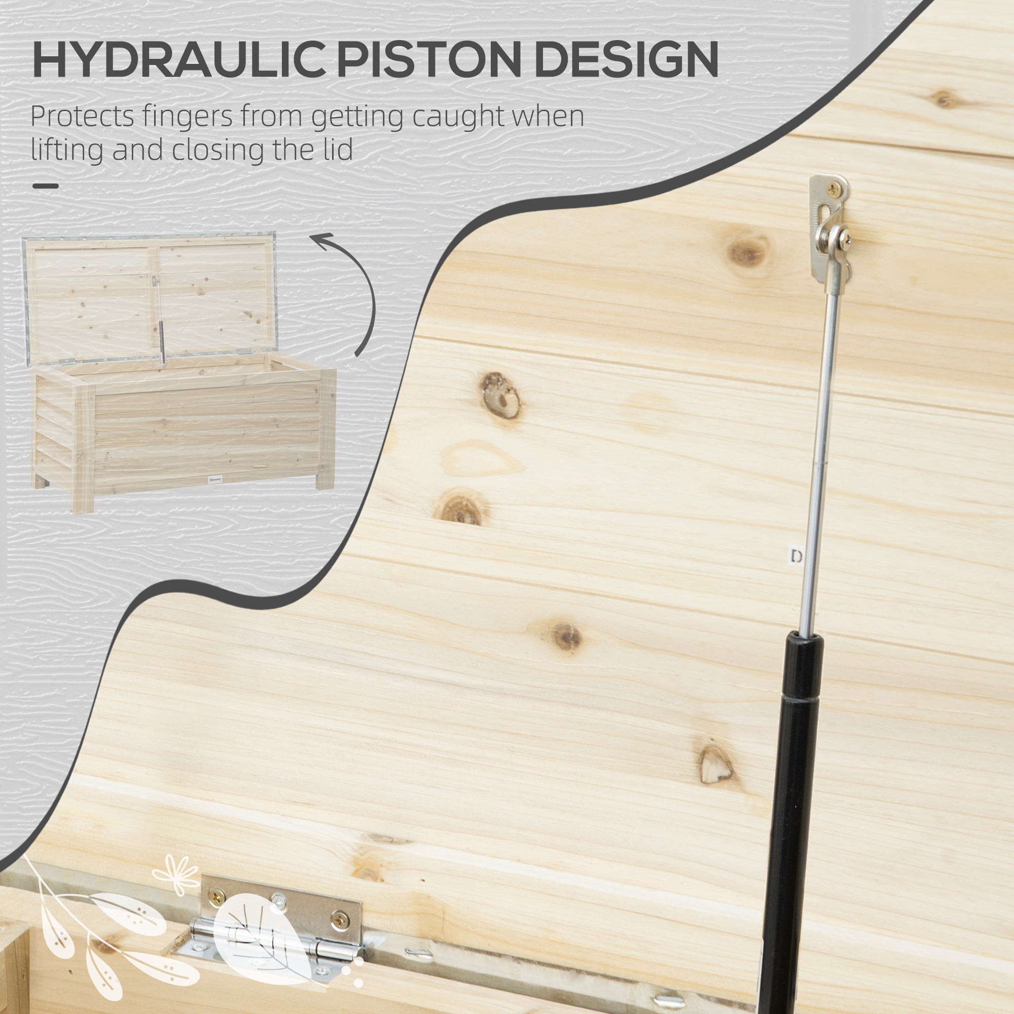 Outsunny 155L Outdoor Storage Box with Metal Top and Shutter Walls, Wooden Outside Tool organiser Container, for Garden, terrace