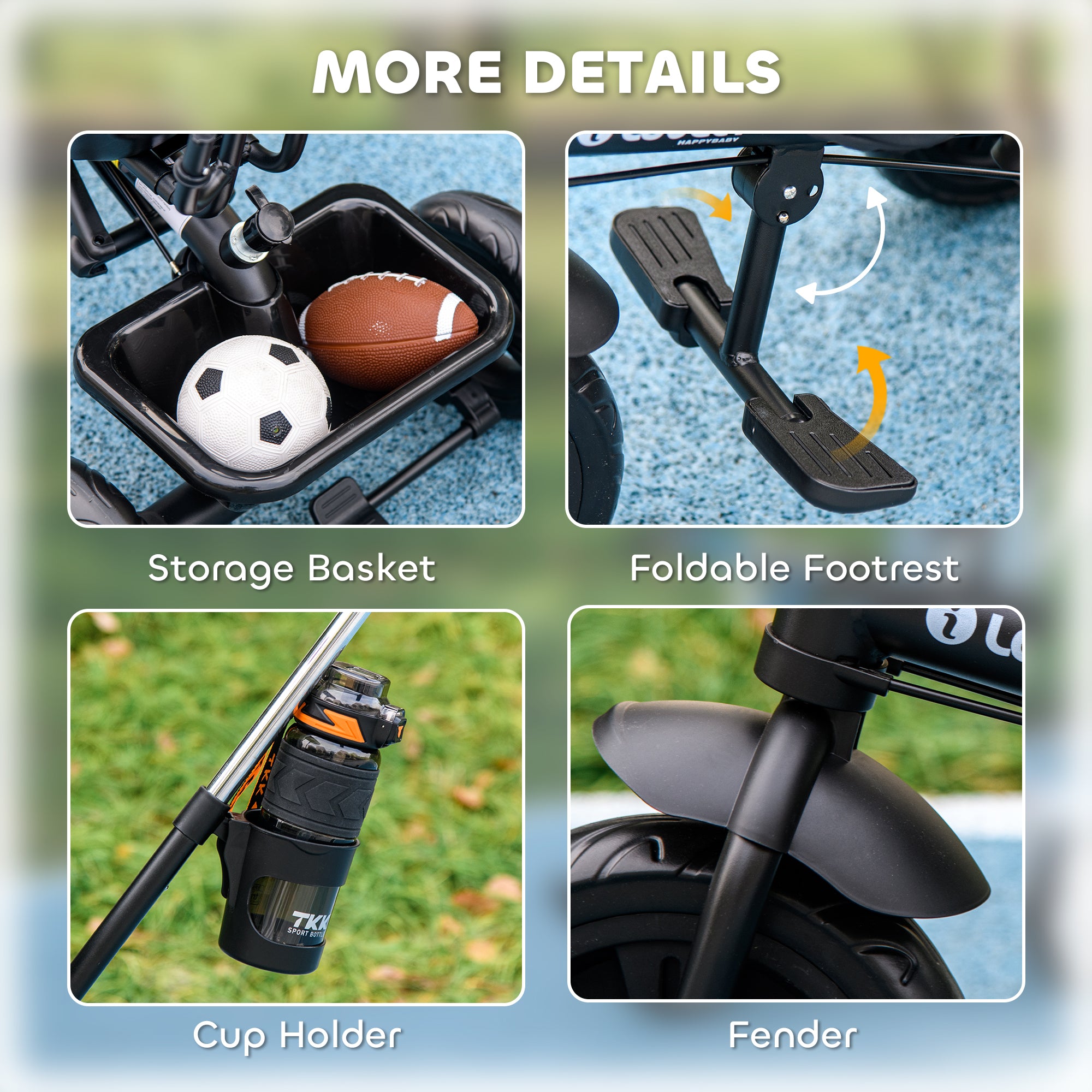 HOMCOM 6 in 1 Tricycle for Kids with 5-point harness straps, Removable Canopy, Dark Blue