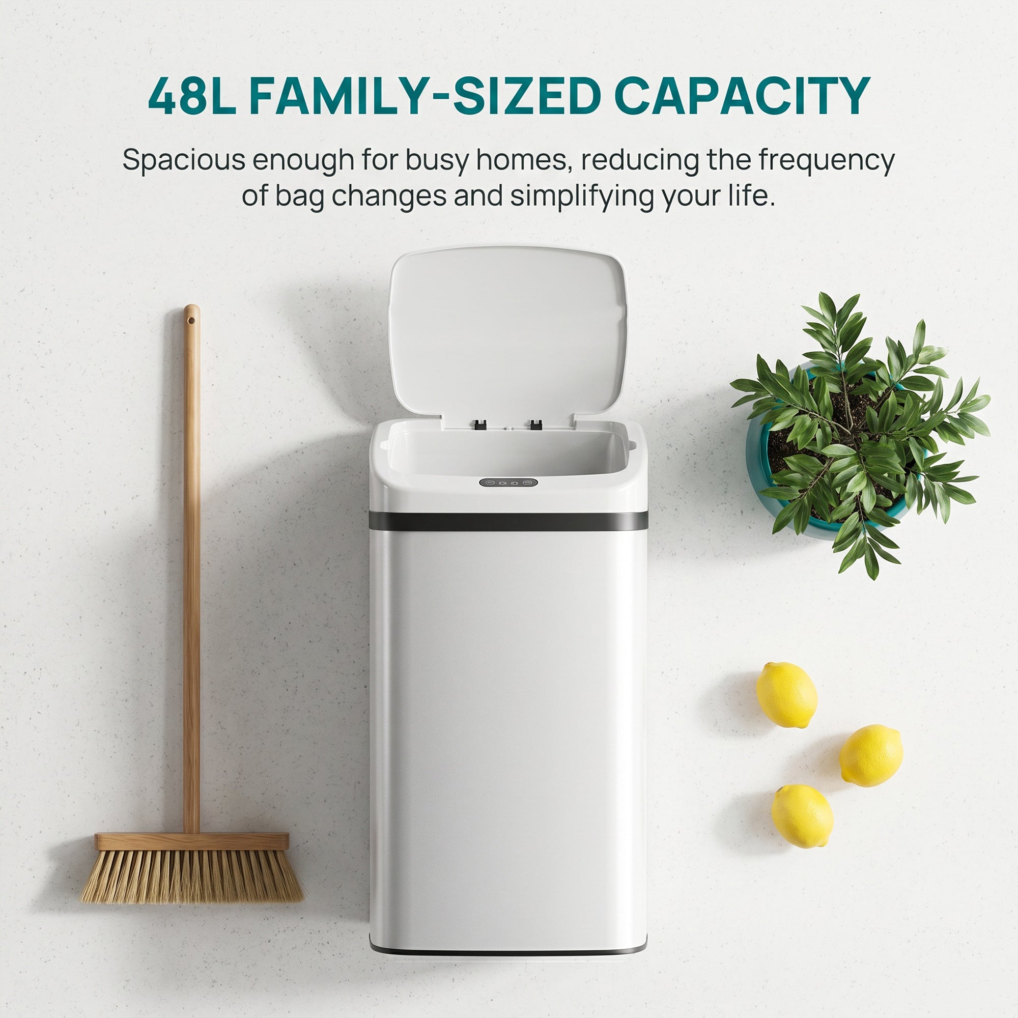 HOMCOM 48L Stainless Steel Sensor Bin - White