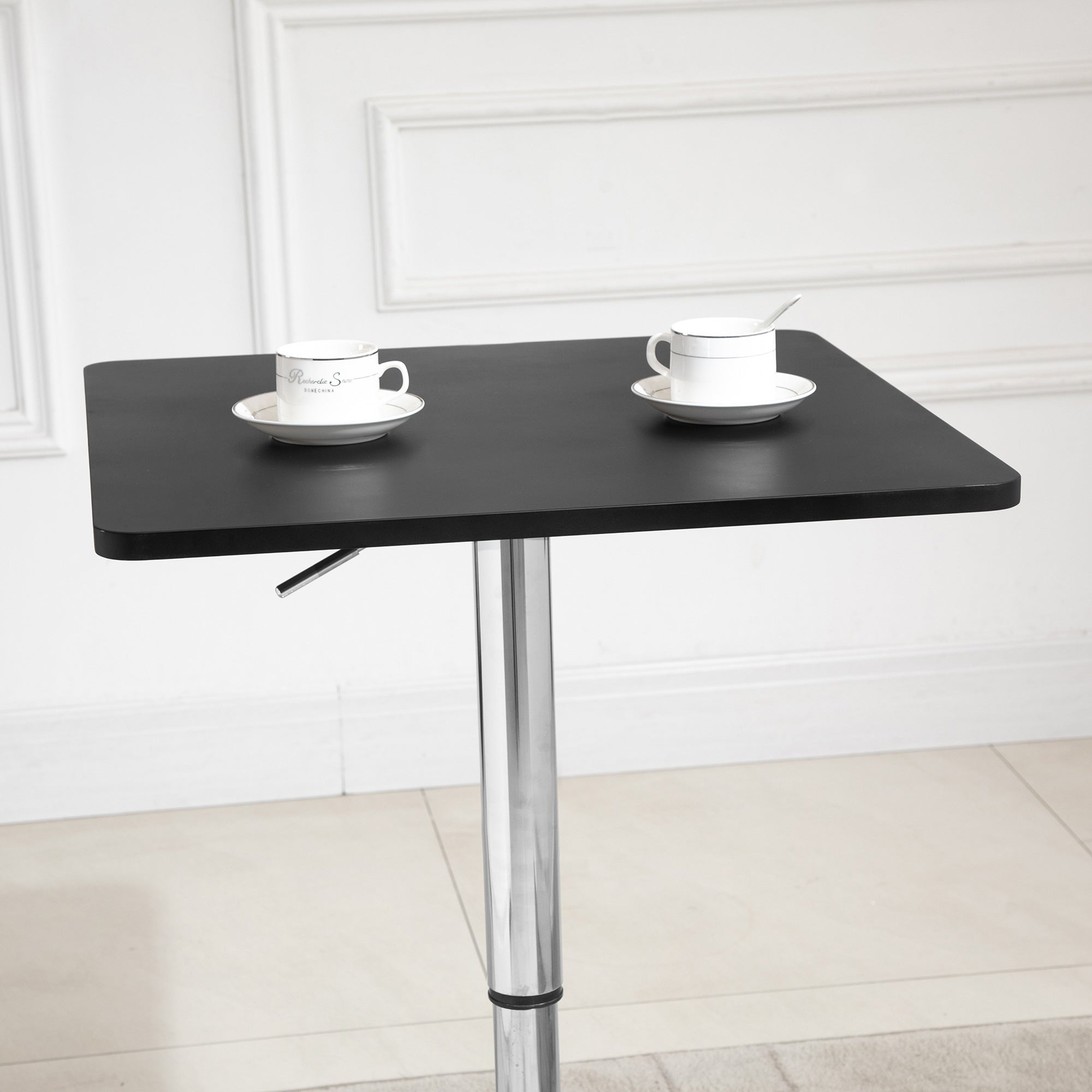 HOMCOM Modern Height Adjustable Counter Bar Table with 360° Swivel Tabletop and Electroplating Metal Base, Pub Desk for Living Room, Kitchen, Restaurant, Pub, Black and Silver
