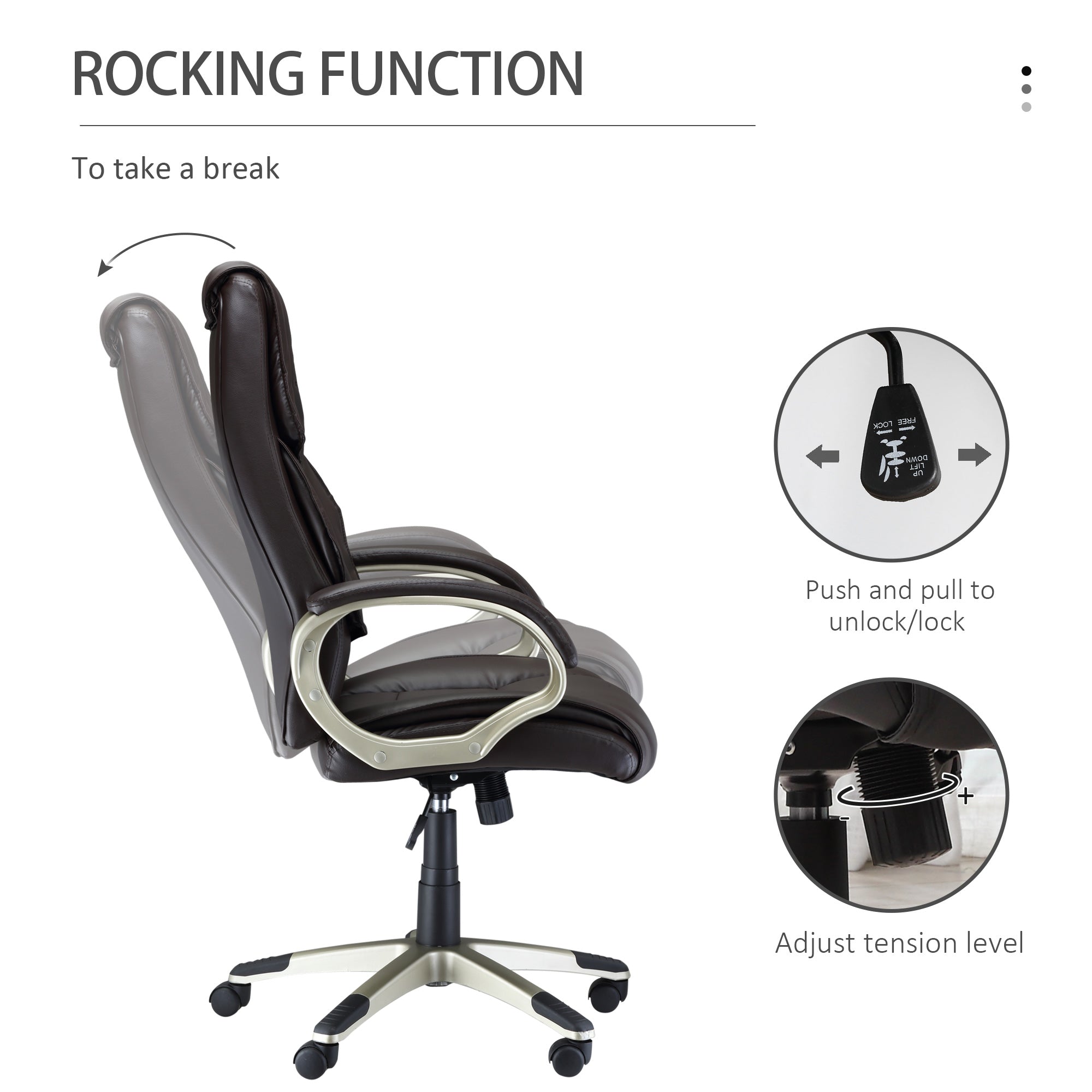 HOMCOM Home Office Chair High Back Computer Desk Chair with Faux Leather Adjustable Height Rocking Function Brown - North Peak Garden Furniture