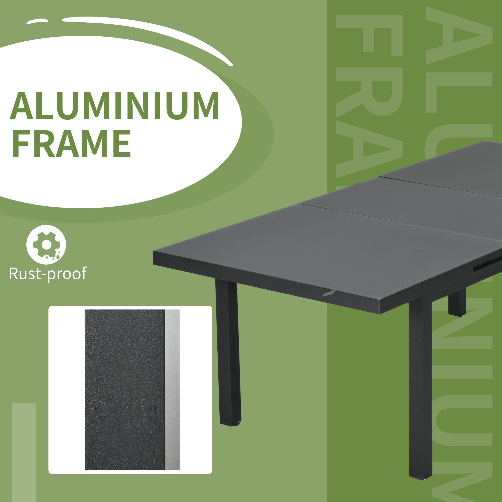 Outsunny Aluminium Garden Table for 6-8, Extending Outdoor Dining Table Rectangle for Lawn Balcony - Charcoal Grey - North Peak Garden Furniture
