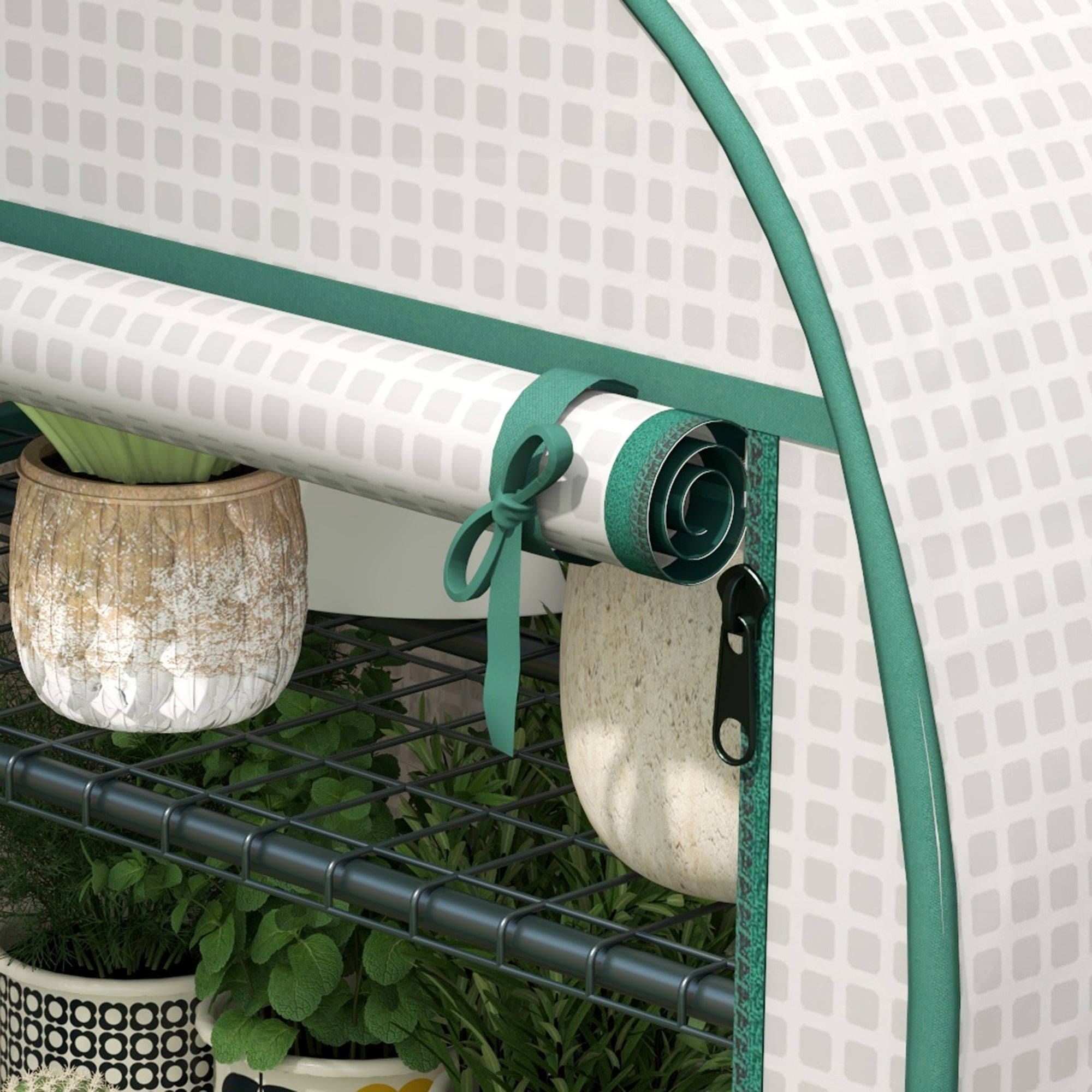 Outsunny 80 x 49 x 160cm Mini Greenhouse for Outdoor, Portable Gardening Plant Green House with Storage Shelf, Roll-Up Zippered Door, Metal Frame and PE Cover, White - North Peak Garden Furniture