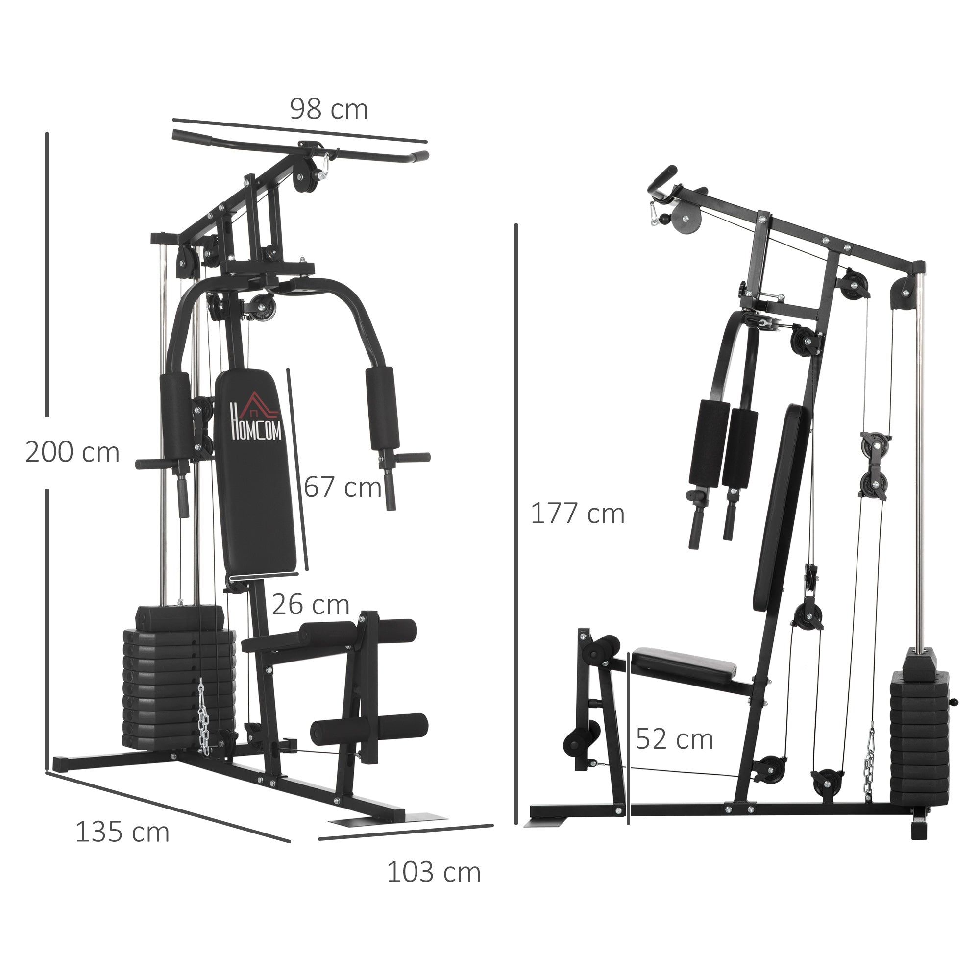 HOMCOM Multifunction Home Gym Machine, with 45kg Weight Stacks, for Strength Training