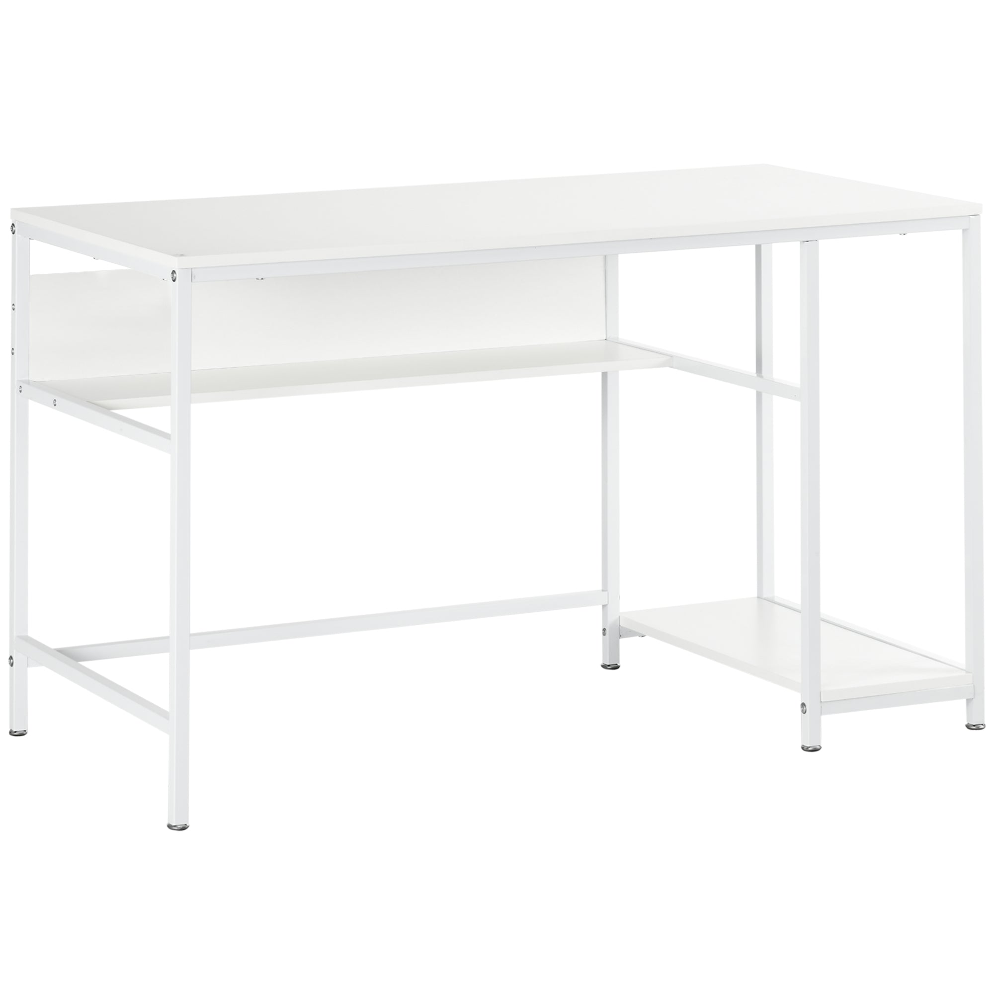 HOMCOM Computer Desk with Storage, 120 x 60cm Home Office Desk with 2 Shelves and Steel Frame, Writing Table for Living Room, Study, White