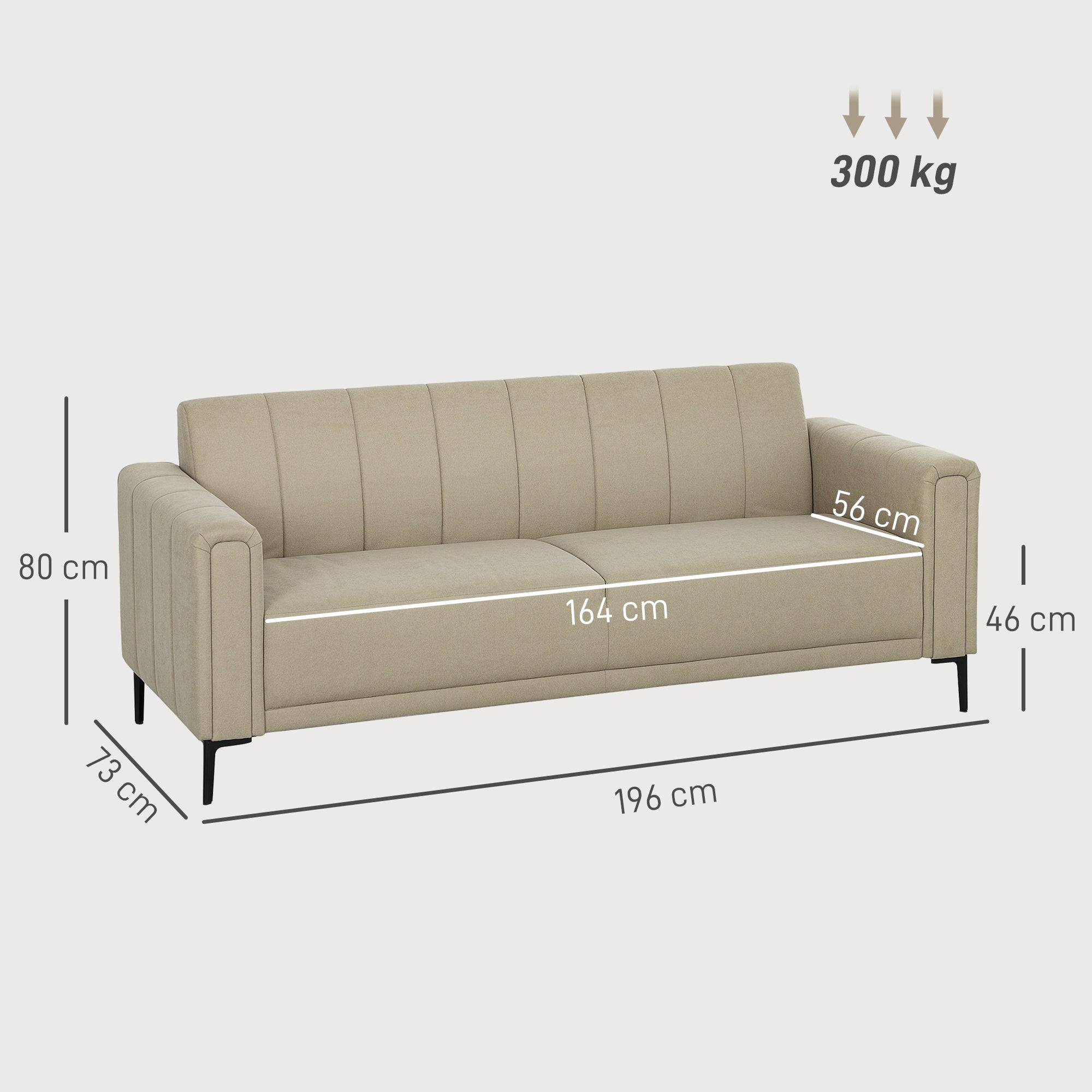 HOMCOM 3 Seater Sofa, Modern Fabric Sofa Couch, Channel Tufted Upholstered Sofa Settee for Living Room, Guest Room, Bedroom, Home Office, Khaki - North Peak Garden Furniture