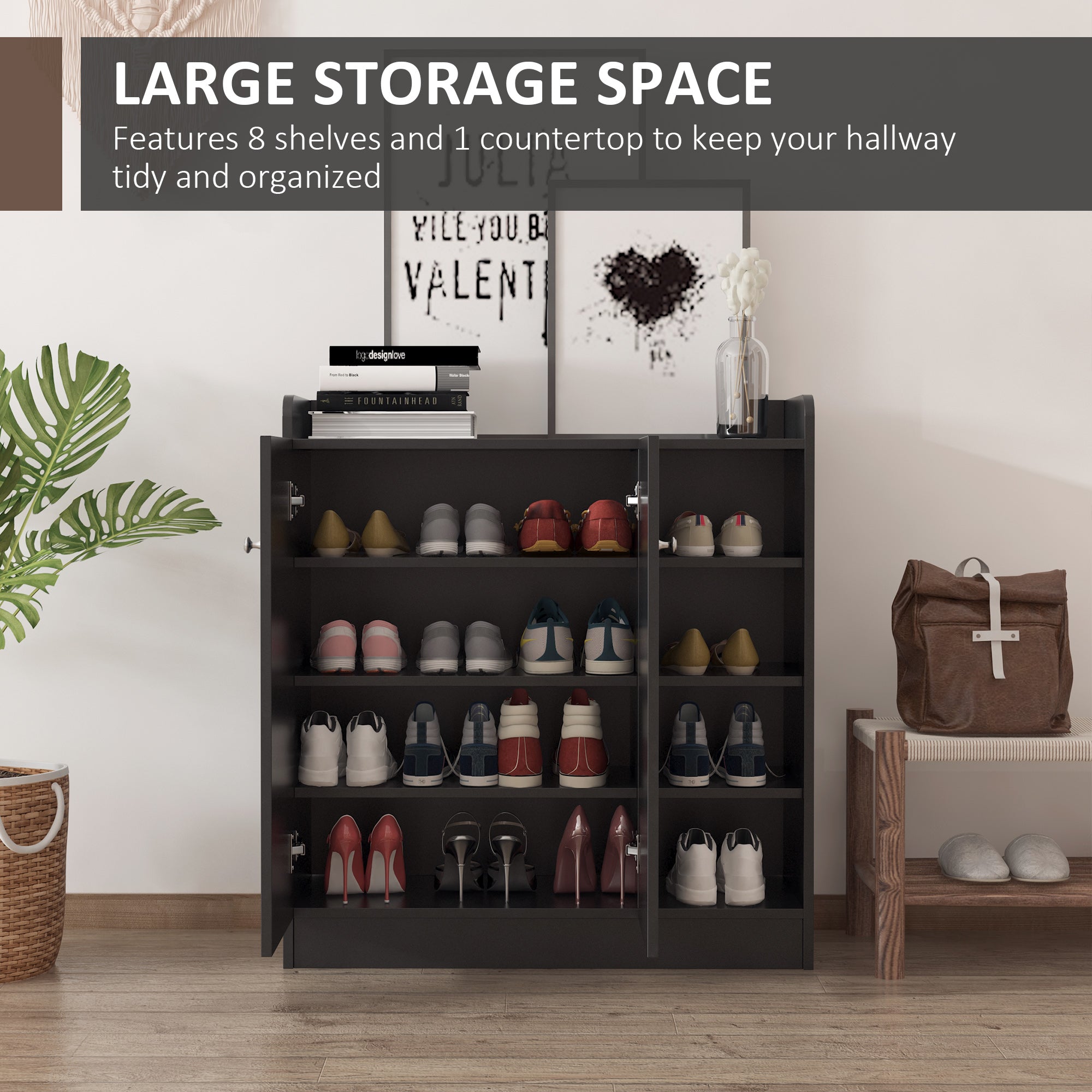 HOMCOM Shoe Storage Cabinet with Adjustable Shelves - Black - North Peak Garden Furniture