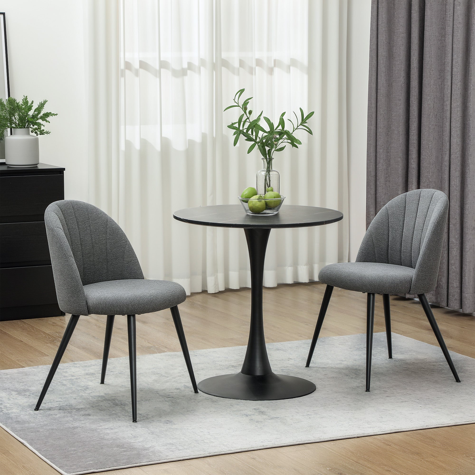 HOMCOM Velvet Dining Chairs Set of 2, Modern Upholstered Kitchen Chairs with Metal Legs, Shell Backrest and Padded Seat for Dining Room, Bedroom, Living Room, Vanity, Grey - North Peak Garden Furniture