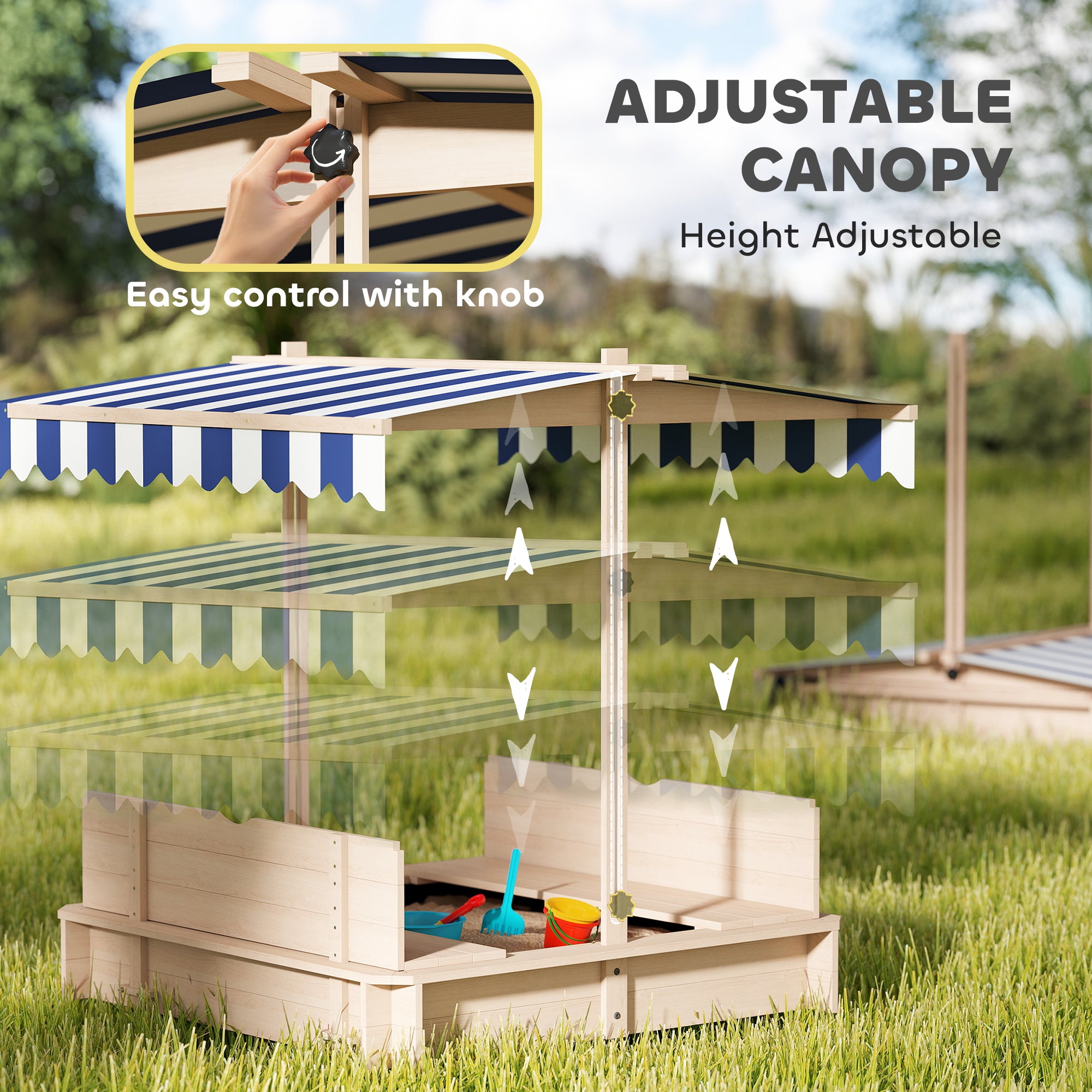 Outsunny Kids Square Wooden Sandpit, Children Sandbox Outdoor Playset