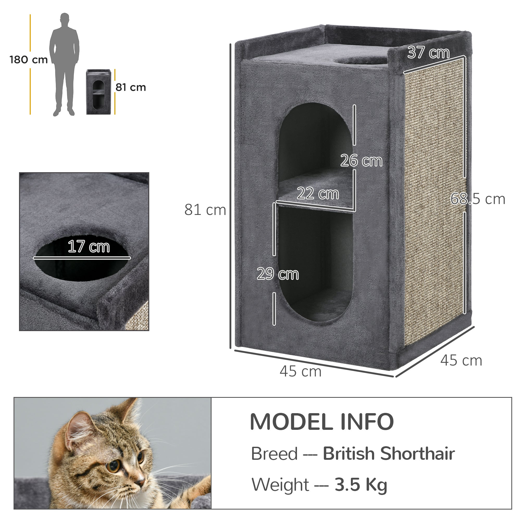 PawHut 81cm Cat Scratching Barrel, with Two Cat Houses for Indoor Cats, Grey