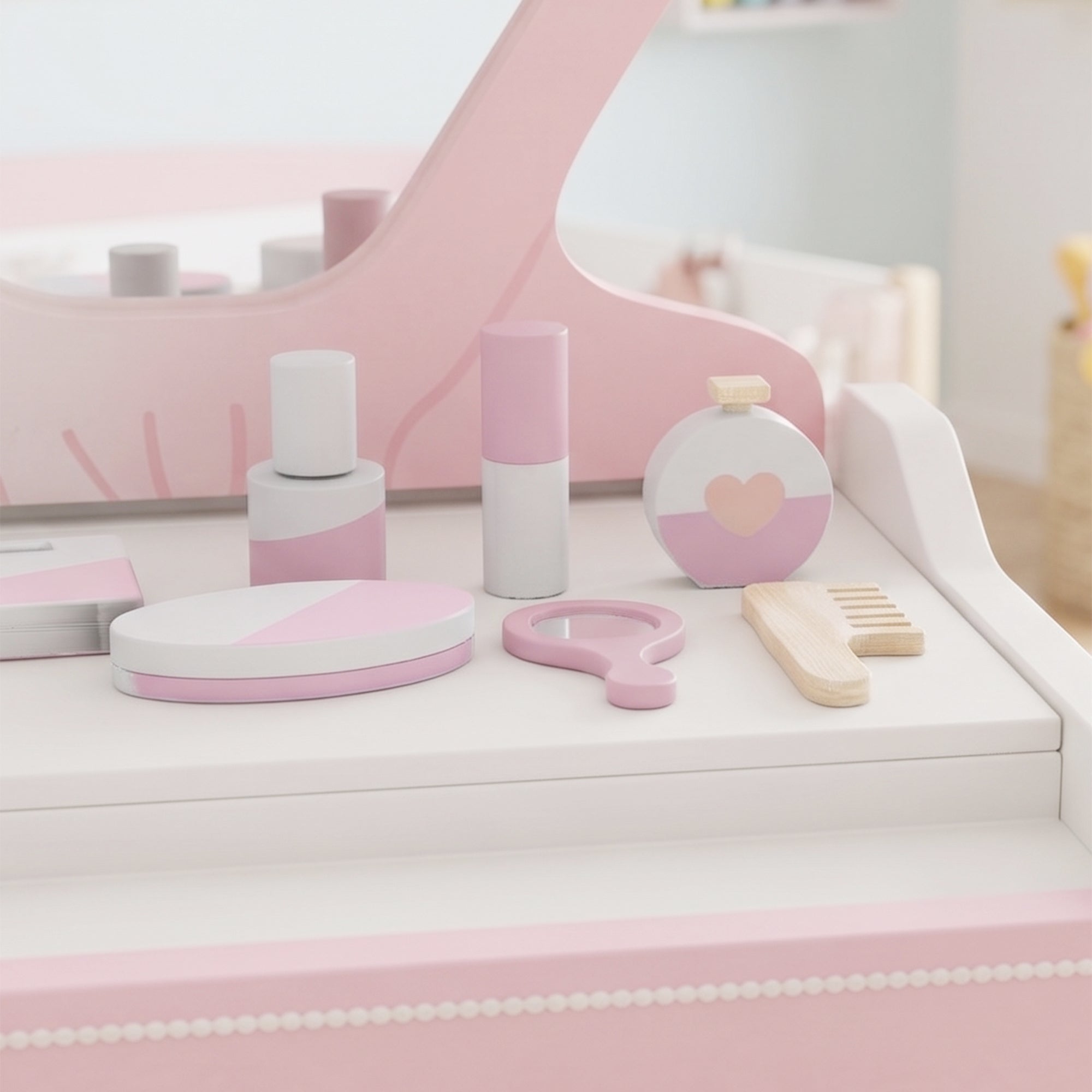 AIYAPLAY Kids Dressing Table, Portable Vanity Table with Lights, Mirror, Drawer, Accessories, Gift for 3-6 Years