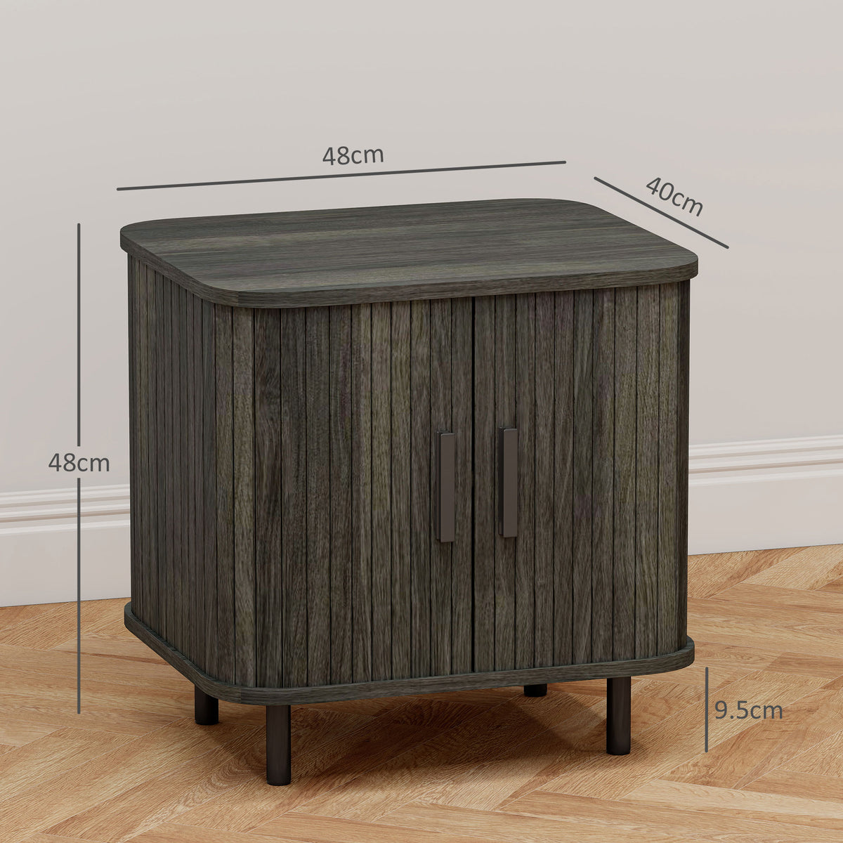 HOMCOM Nightstand with Sliding Doors and Metal Legs Grey