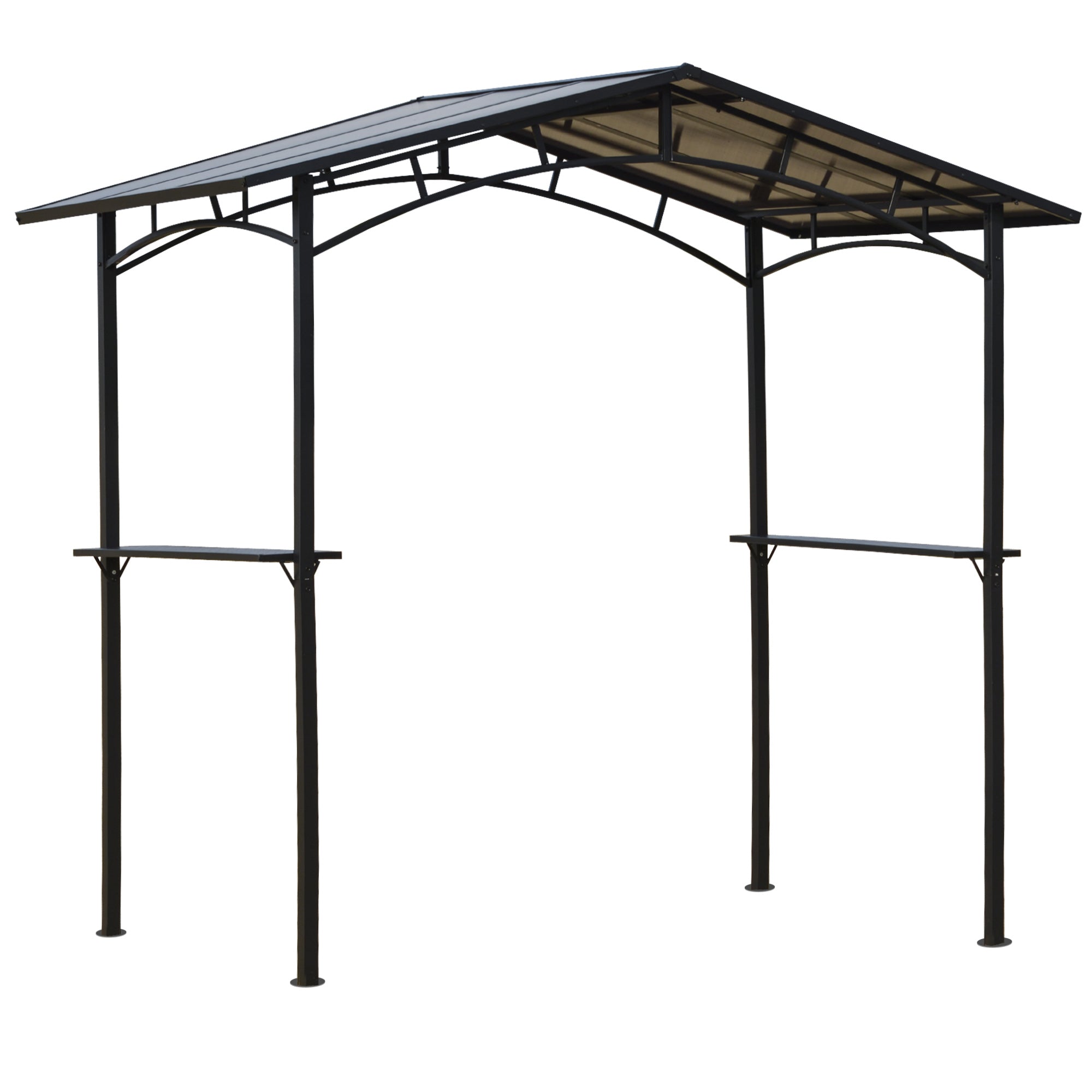 Outsunny 8ft x 5ft Outdoor BBQ Protective Gazebo Tent Aluminium Steel Frame w/ 2 Shelves Hardtop Roof Canopy Ground Stakes Safe Cooking - North Peak Garden Furniture