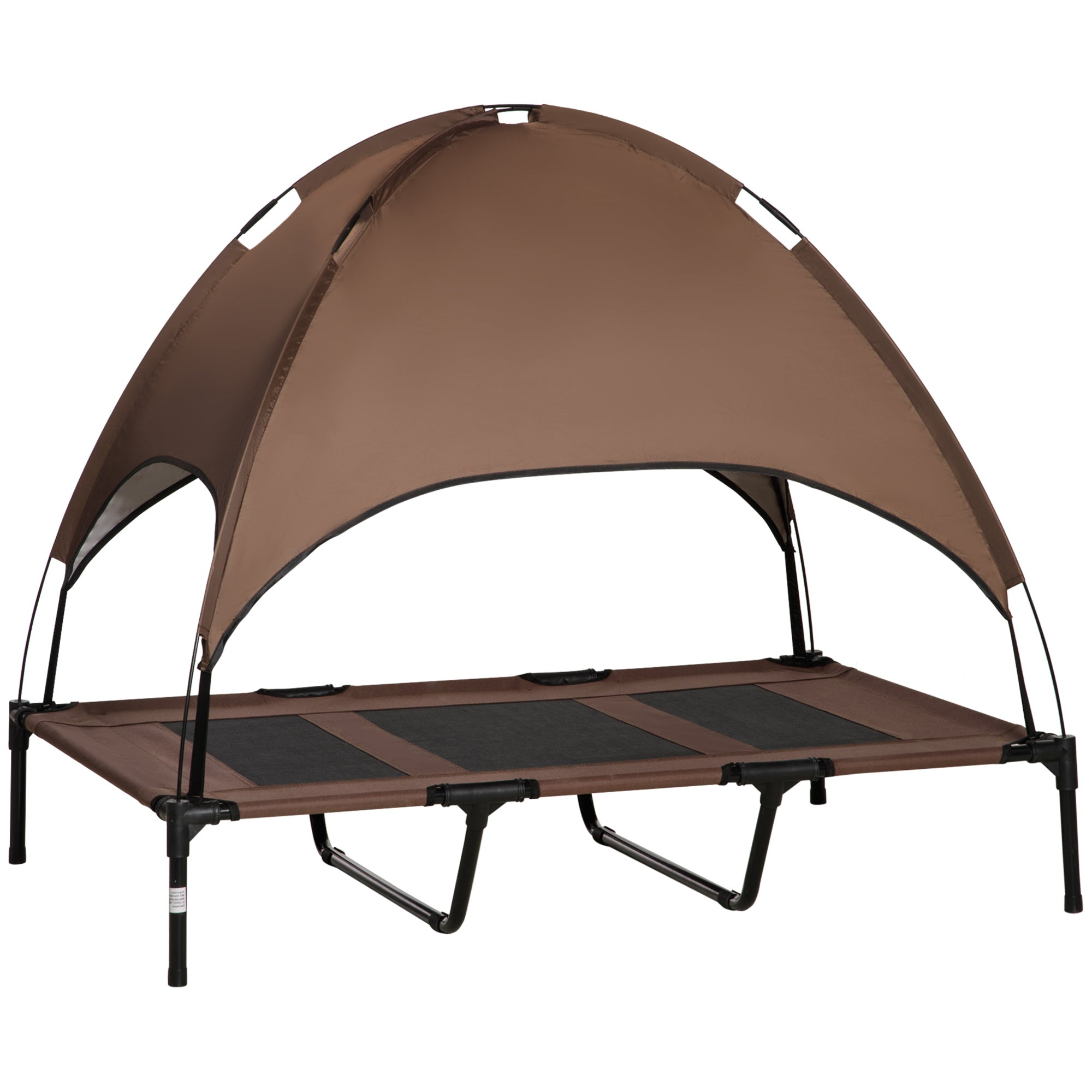 PawHut Raised Dog Bed Waterproof Elevated Pet Cot with Breathable Mesh UV Protection Canopy Coffee, for XL Dogs, 122 x 92 x 108cm - North Peak Garden Furniture