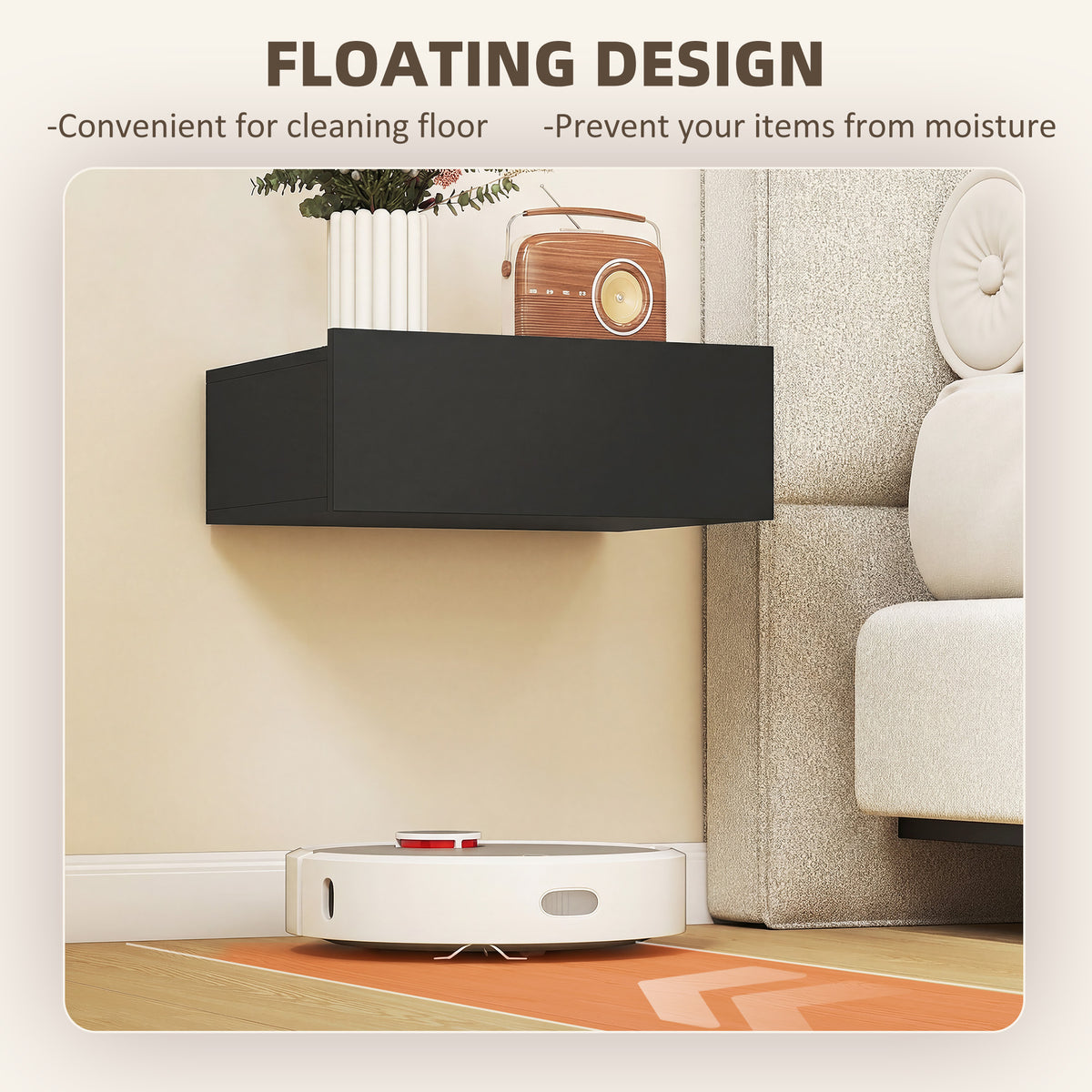 HOMCOM Floating Bedside Table Set of 2, Wall-Mounted Nightstand with Storage Drawer, Small Side End Table for Bedroom, Black