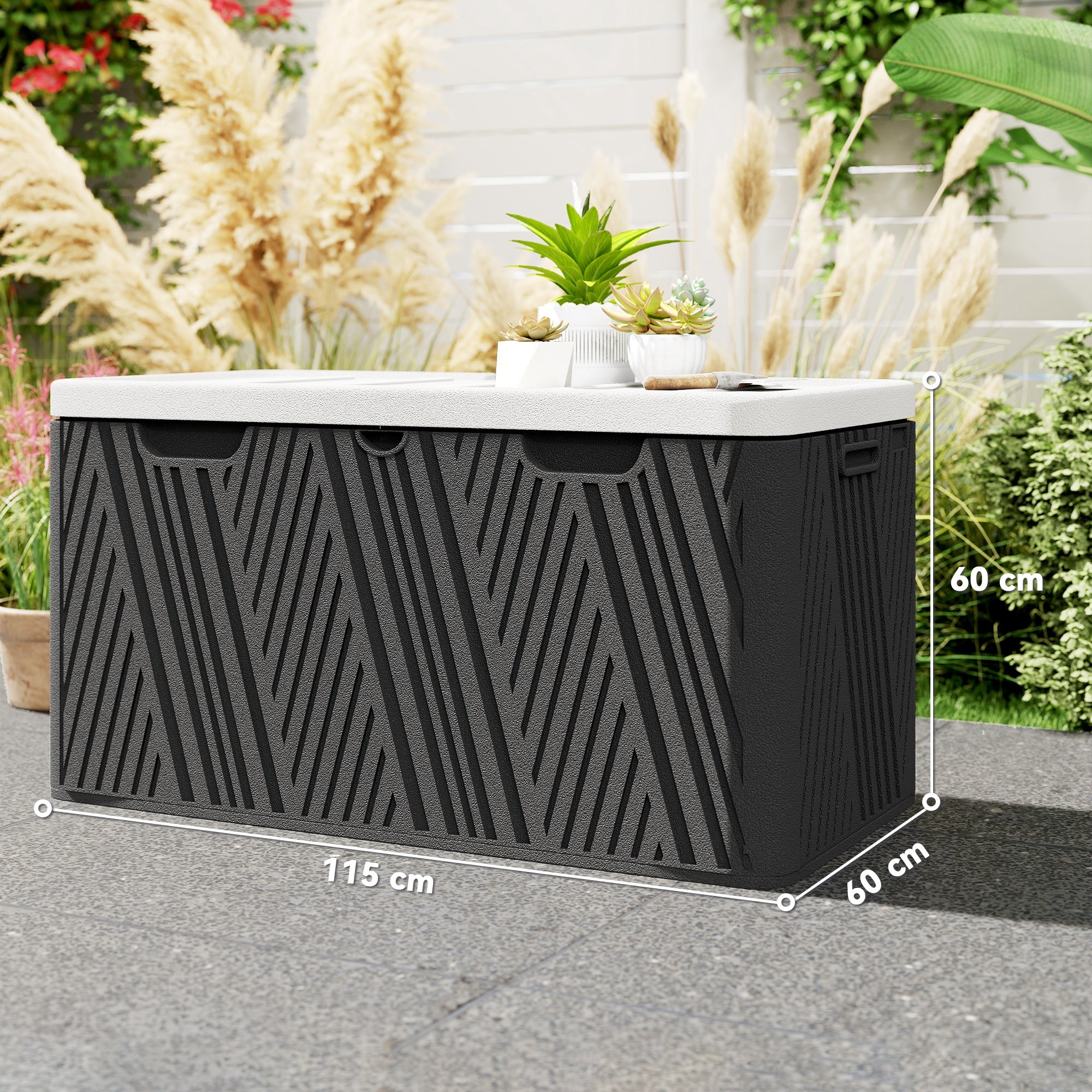 Outsunny 380L Waterproof Outdoor Storage Box, with Lockable Lid - Black - North Peak Garden Furniture