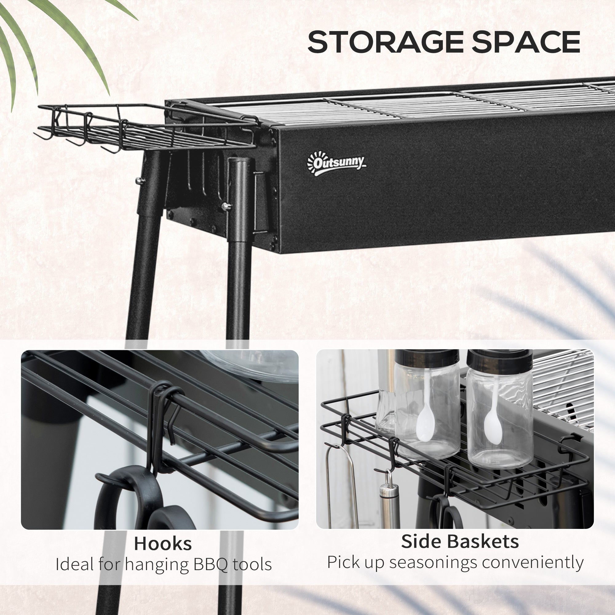 Outsunny Portable Charcoal BBQ Grill with Seasoning Baskets for Camping Picnic Hiking