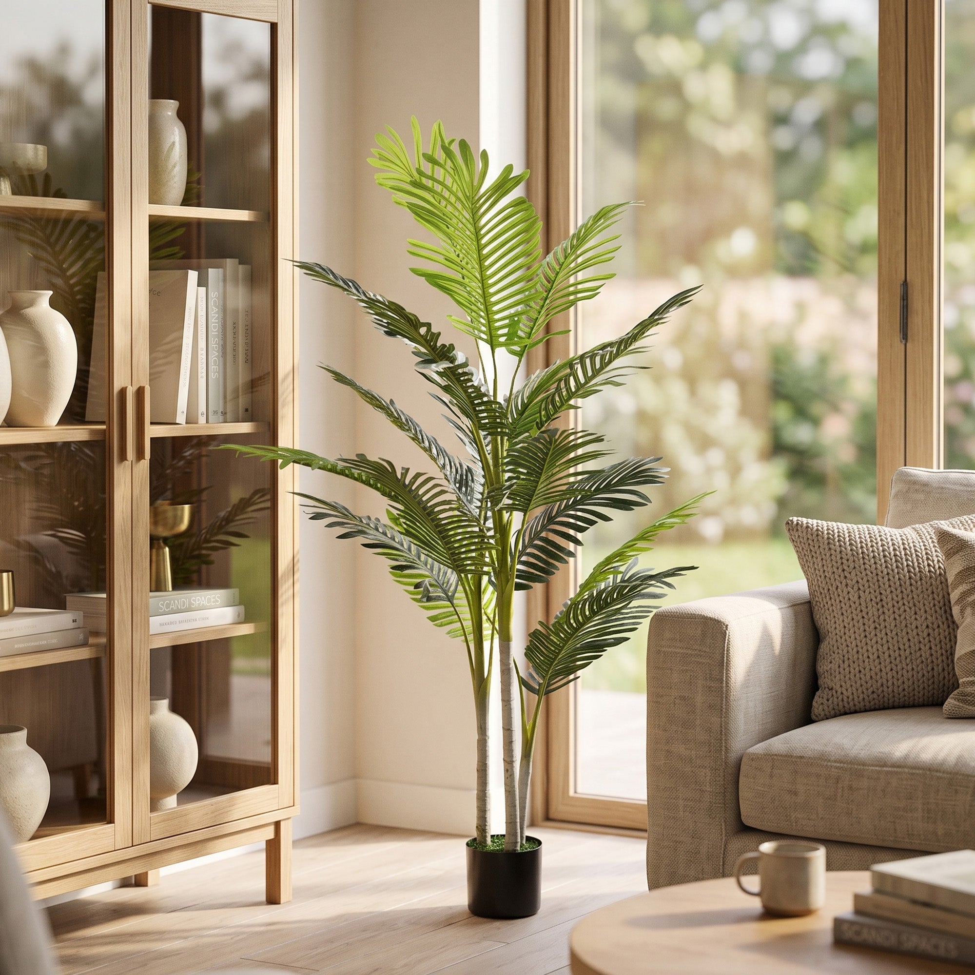 Outsunny Artificial Tree, 150cm Tropical Palm Tree, Fake Plants in Pots, Faux Green Plant for Indoor Outdoor Home Office Living Room Decoration
