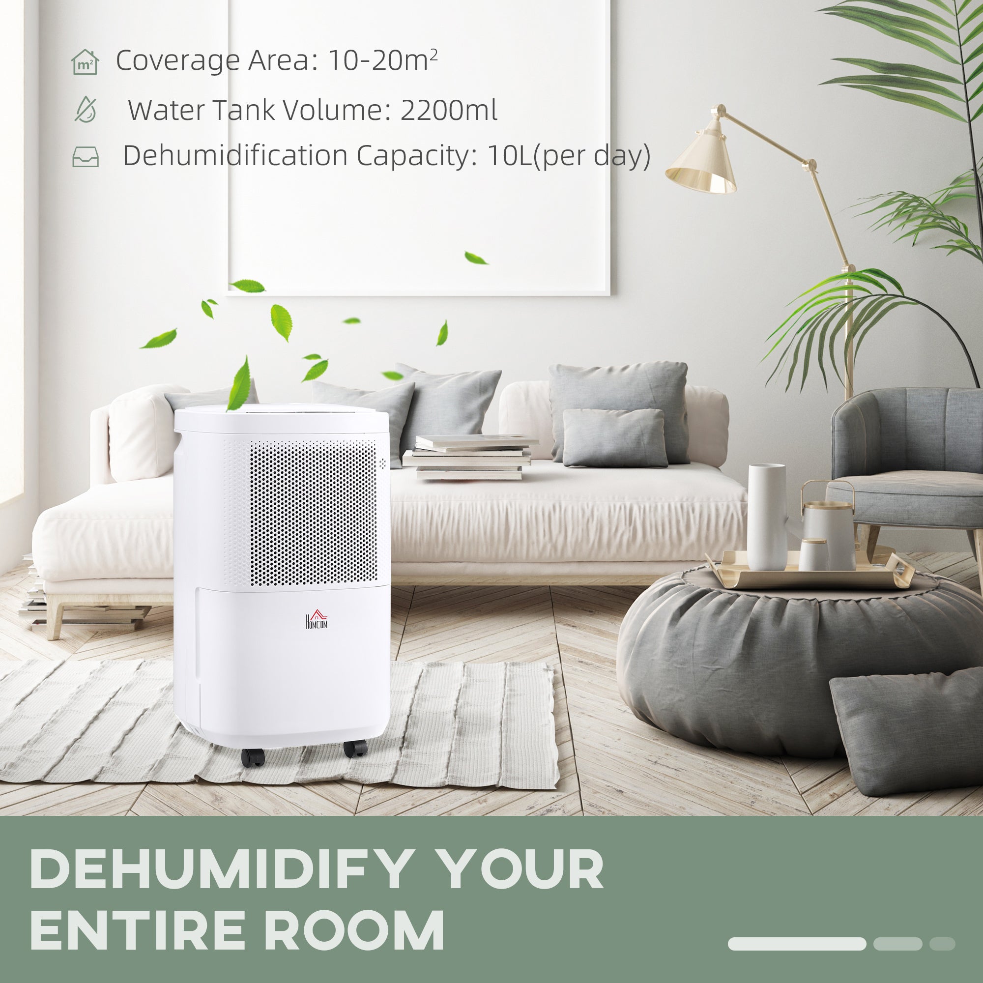 HOMCOM 10L/Day 2200ML Portable Quiet Dehumidifier with WiFi Smart App Control, Electric Moisture Air Dehumidifier for Home Laundry Basement - North Peak Garden Furniture