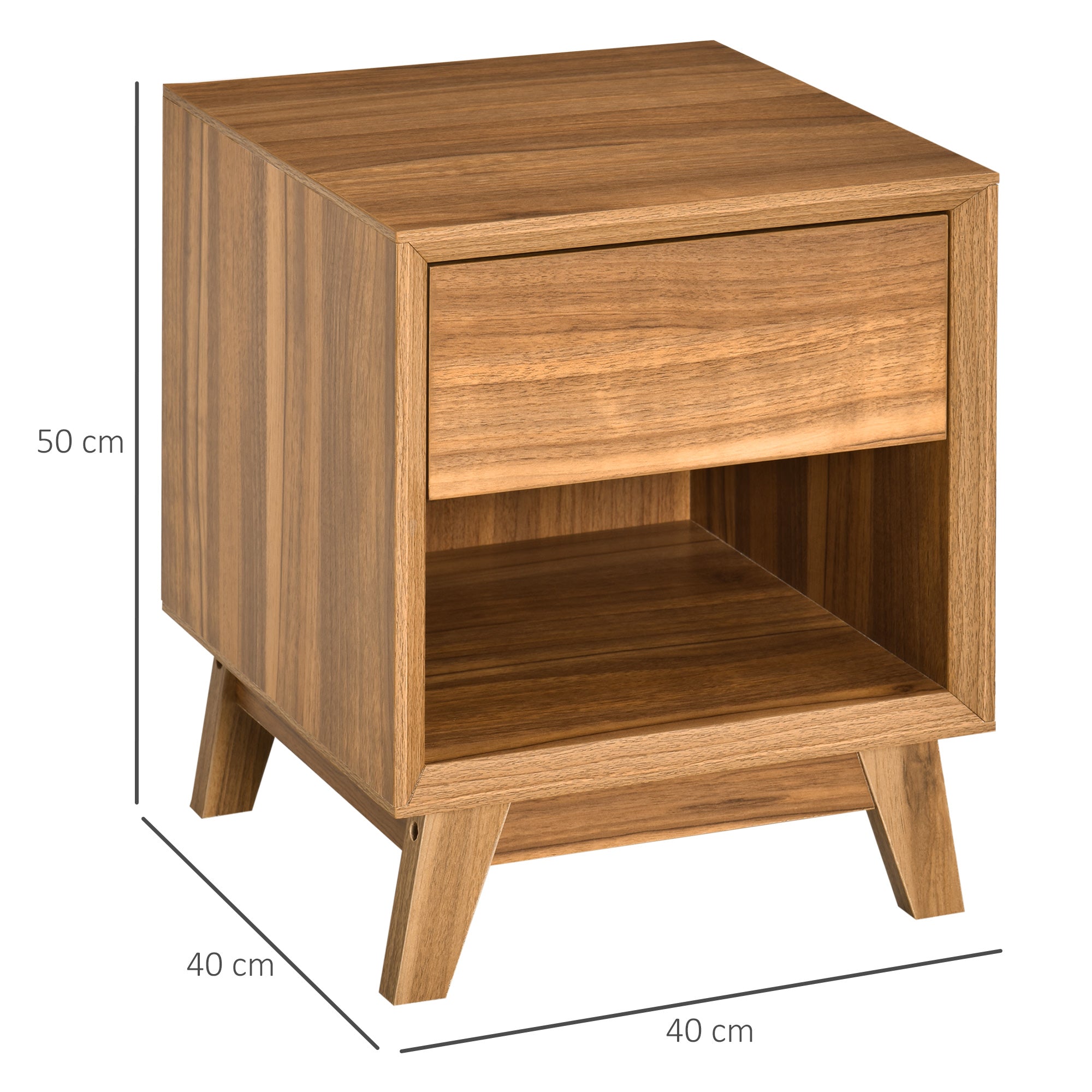 HOMCOM Modern Bedside Table Nightstand, Living Room End Table, Side Table with Drawer and Shelf, Set of 2, Walnut Brown - North Peak Garden Furniture