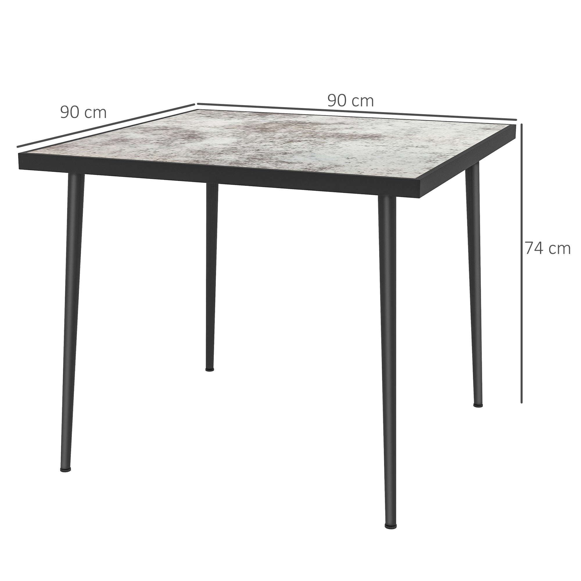 Outsunny Square Garden Table, Outdoor Dining Table for 4 with Marble Effect Tempered Glass Top and Steel Frame for Patio, Grey - North Peak Garden Furniture