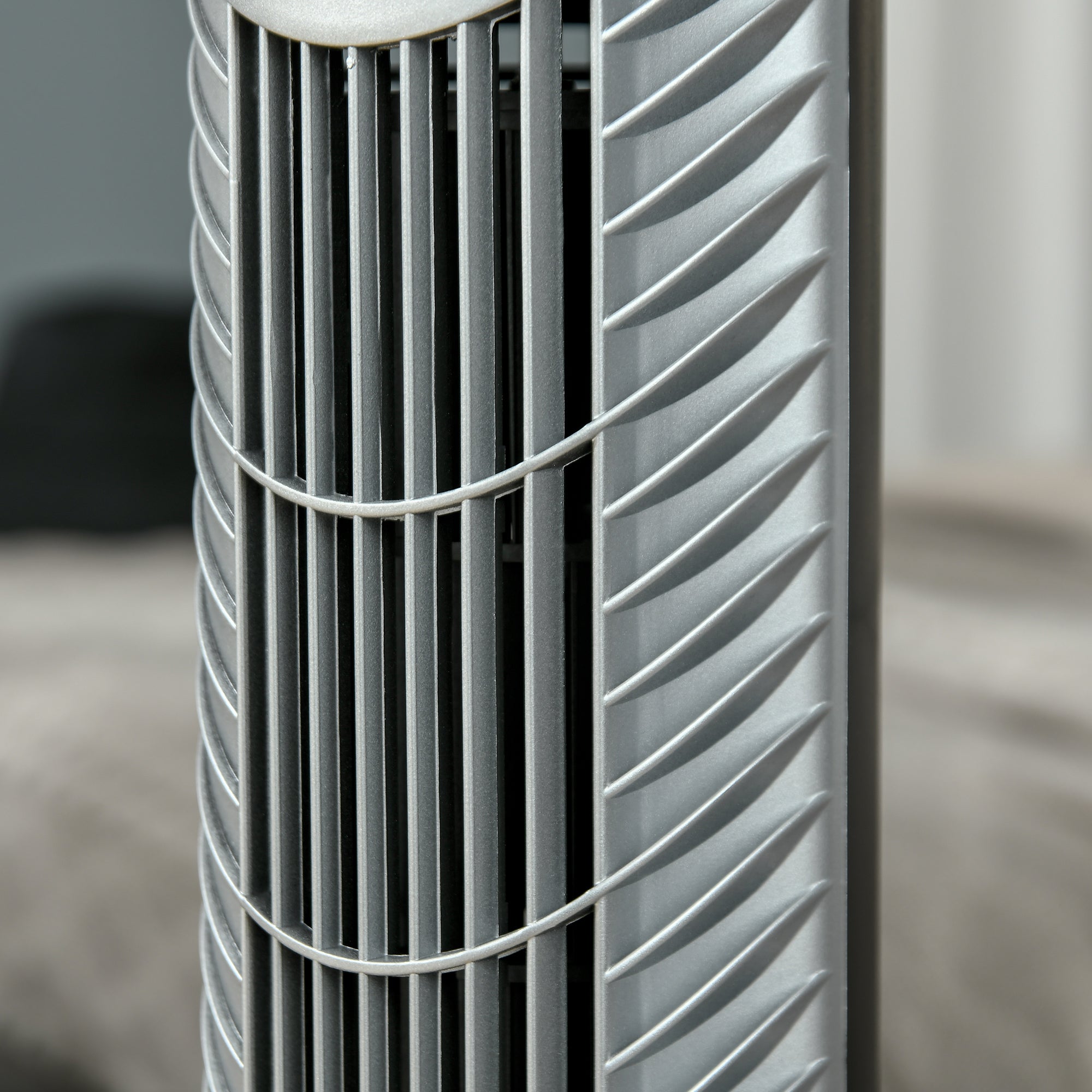 HOMCOM 36'' Freestanding Tower Fan, 3 Speed 3 Mode, 7.5h Timer, 70 Degree Oscillation, LED Panel, 5M Remote Controller, Silver - North Peak Garden Furniture