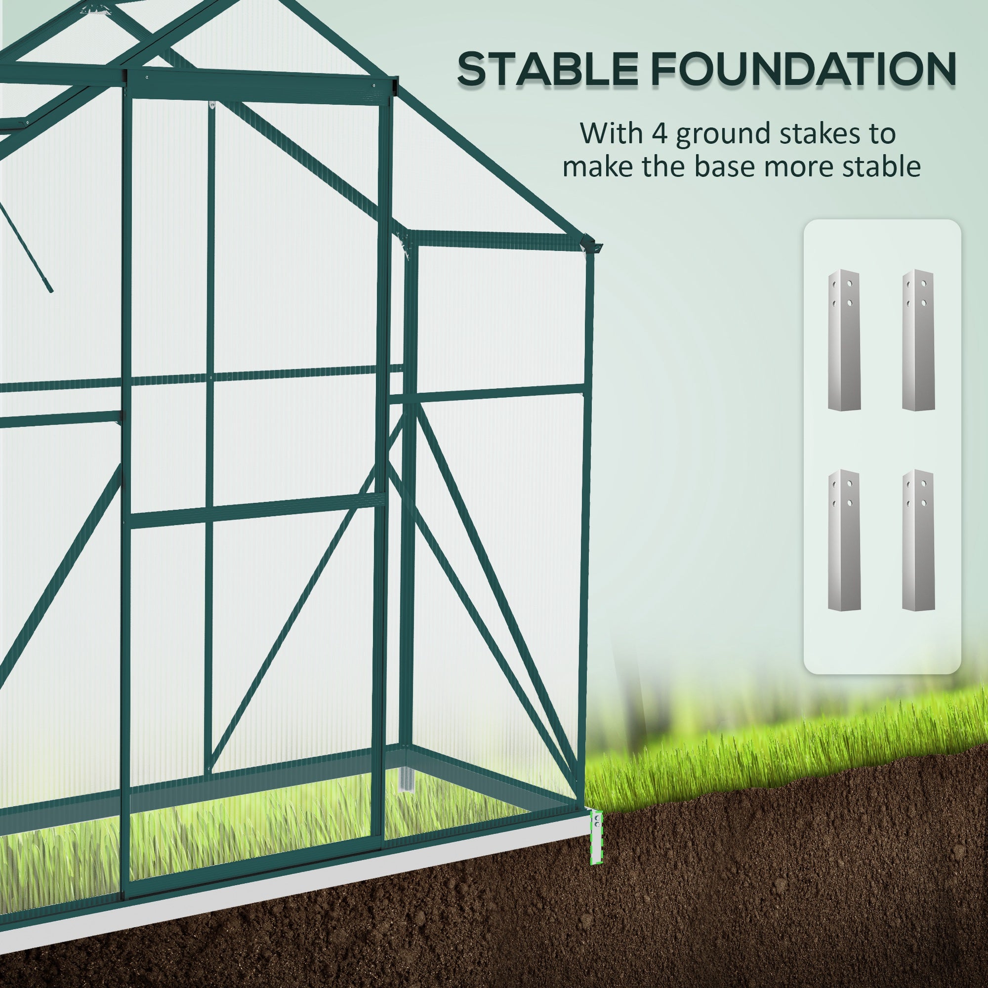 Outsunny 6 x 2.5ft Polycarbonate Greenhouse Walk-In Green House with Rain Gutter, Sliding Door, Window, Foundation, Green - North Peak Garden Furniture