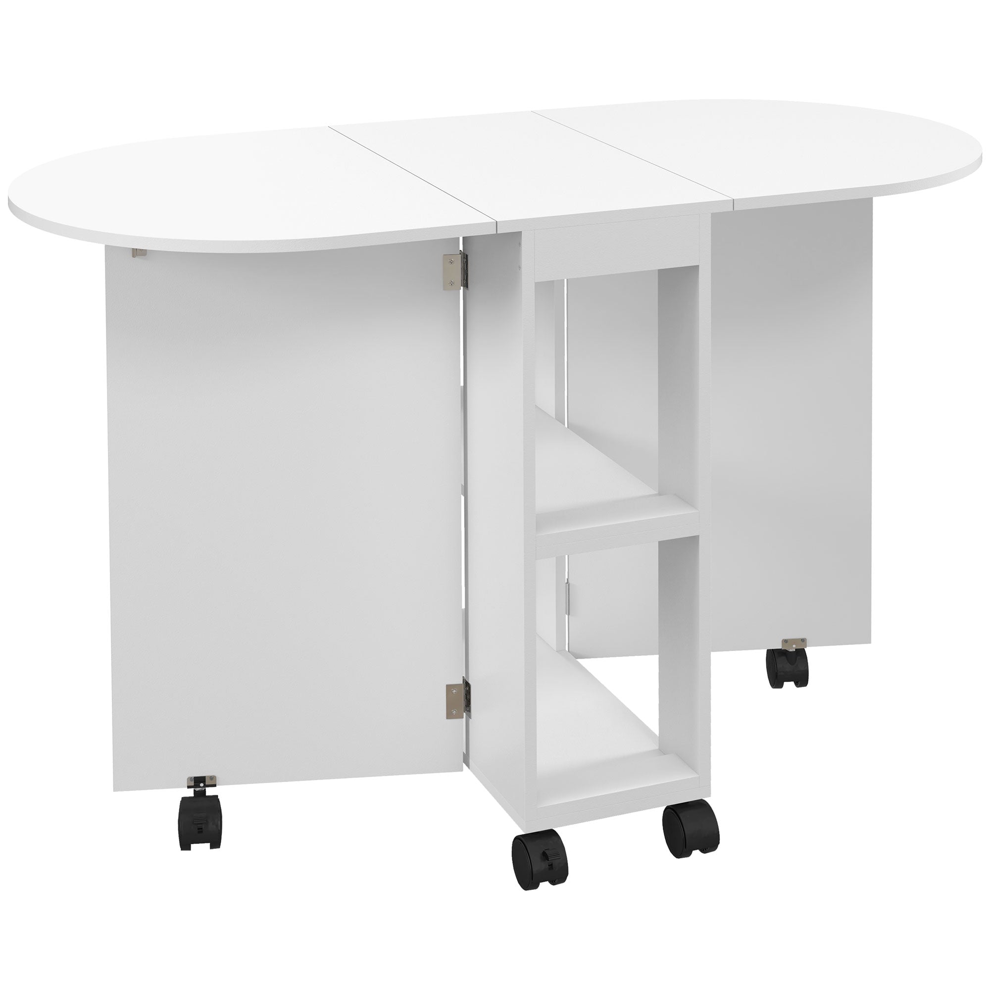 HOMCOM Four-Person Drop Leaf Dining Table, with Wheels - White