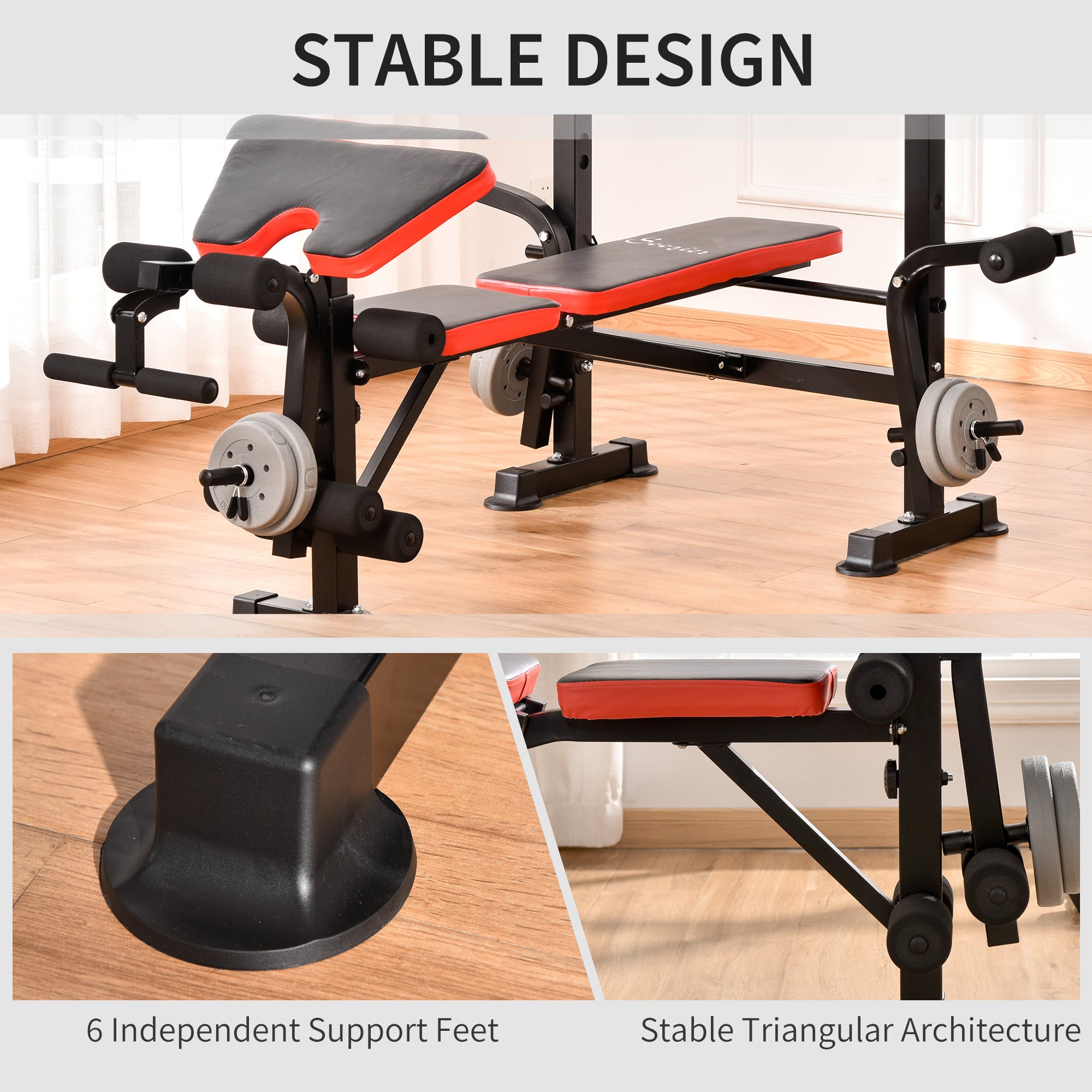 HOMCOM Adjustable Weight Bench with Leg Developer Barbell Rack for Weight Lifting and Strength Training Multifunctional Workout Station for Home Gym Fitness - North Peak Garden Furniture