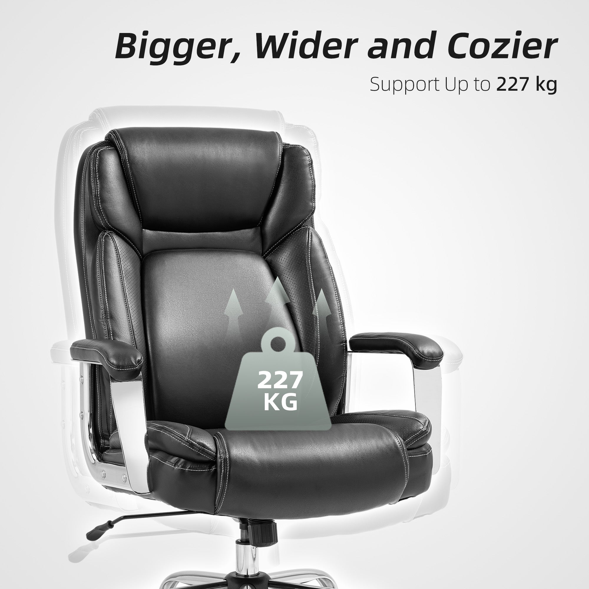 HOMCOM Ergonomic Office Chair, Heavy Duty Faux Leather Desk Chair with Tilt Function, Adjustable Height, 227kg 500LBS Swivel Computer Chair for Home Study, Black - North Peak Garden Furniture