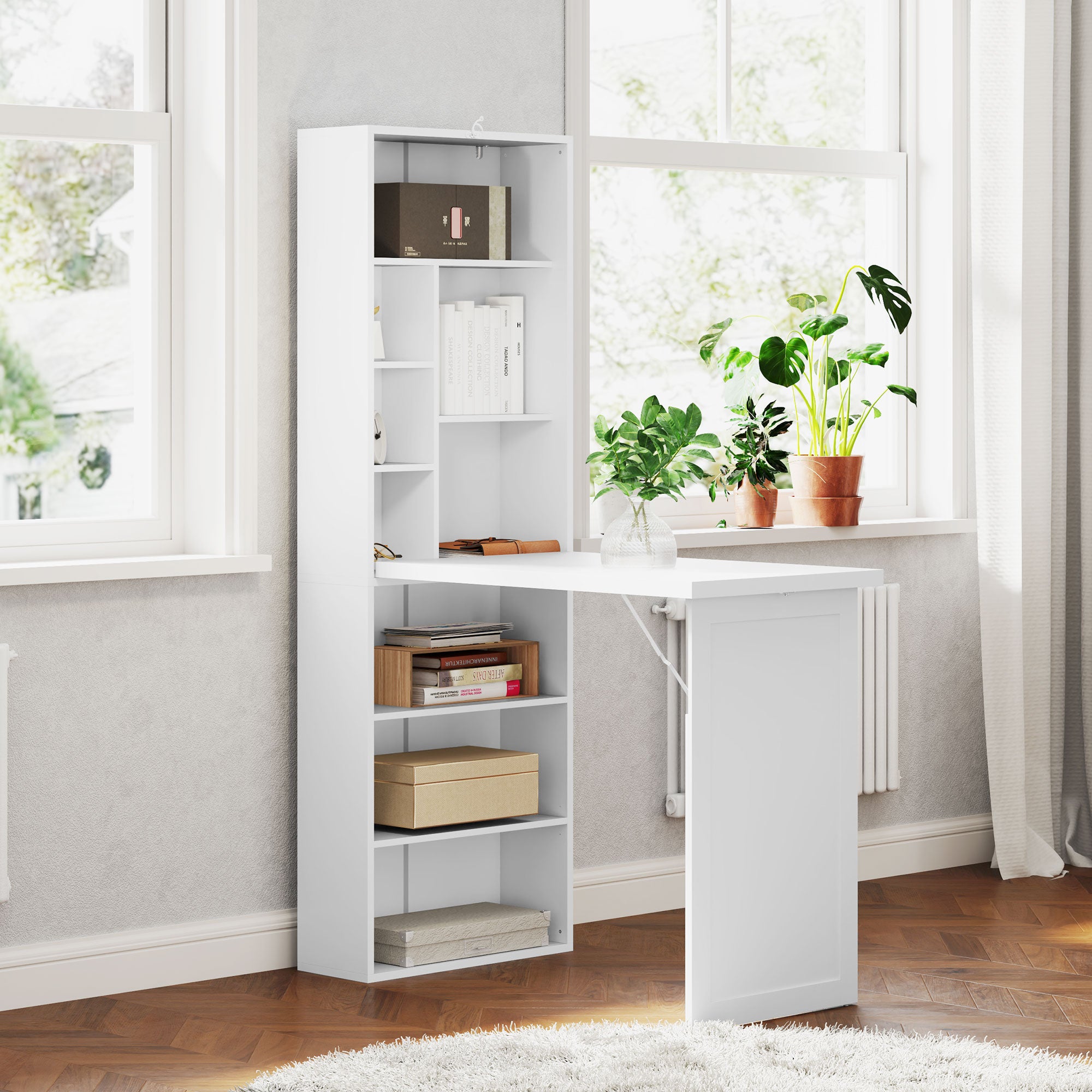 HOMCOM Three-Part Work Desk, with Storage and Chalkboard - White - North Peak Garden Furniture