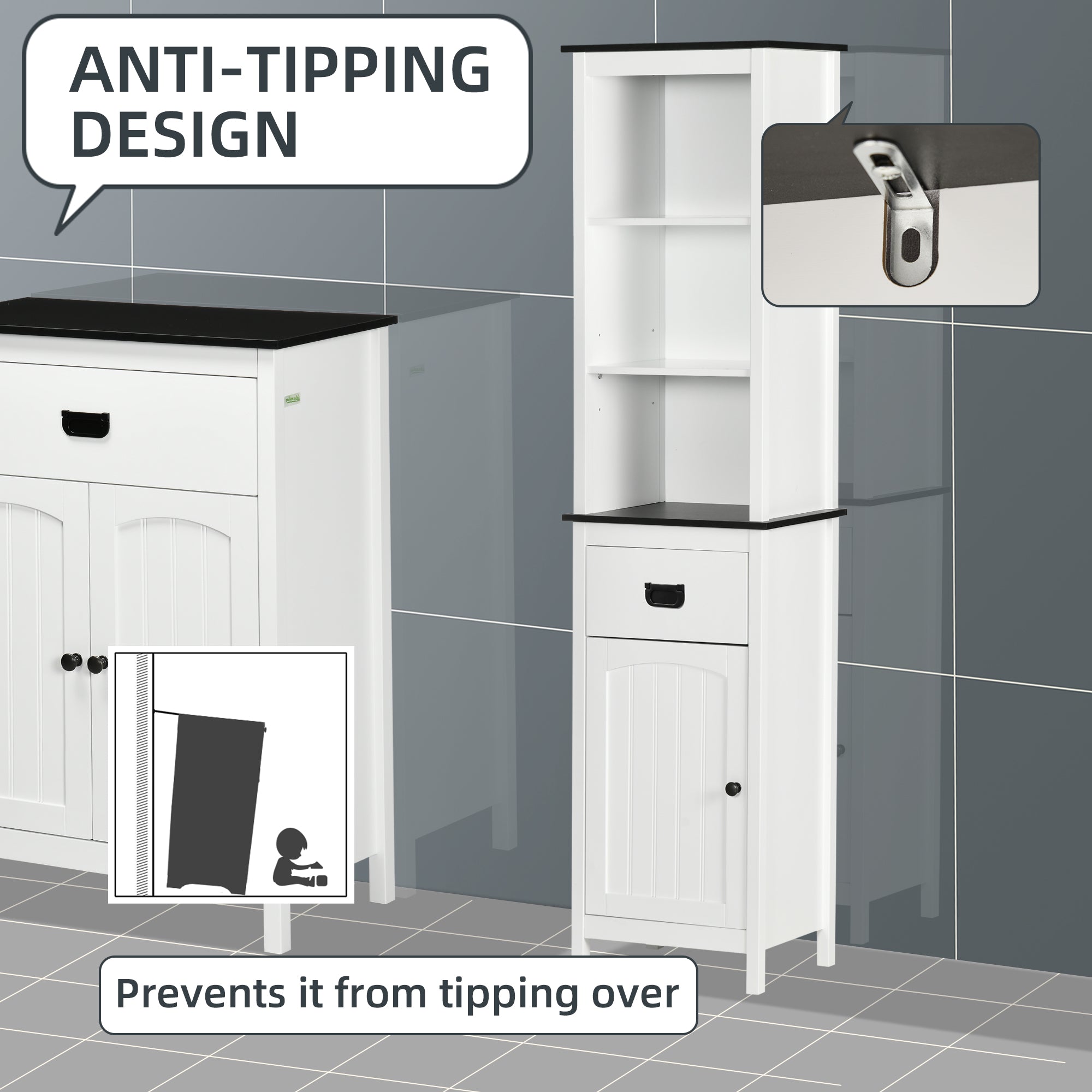 kleankin Tall Bathroom Cabinet, Freestanding Tallboy Storage Unit with Drawer and Adjustable Shelf for Living Room, White - North Peak Garden Furniture