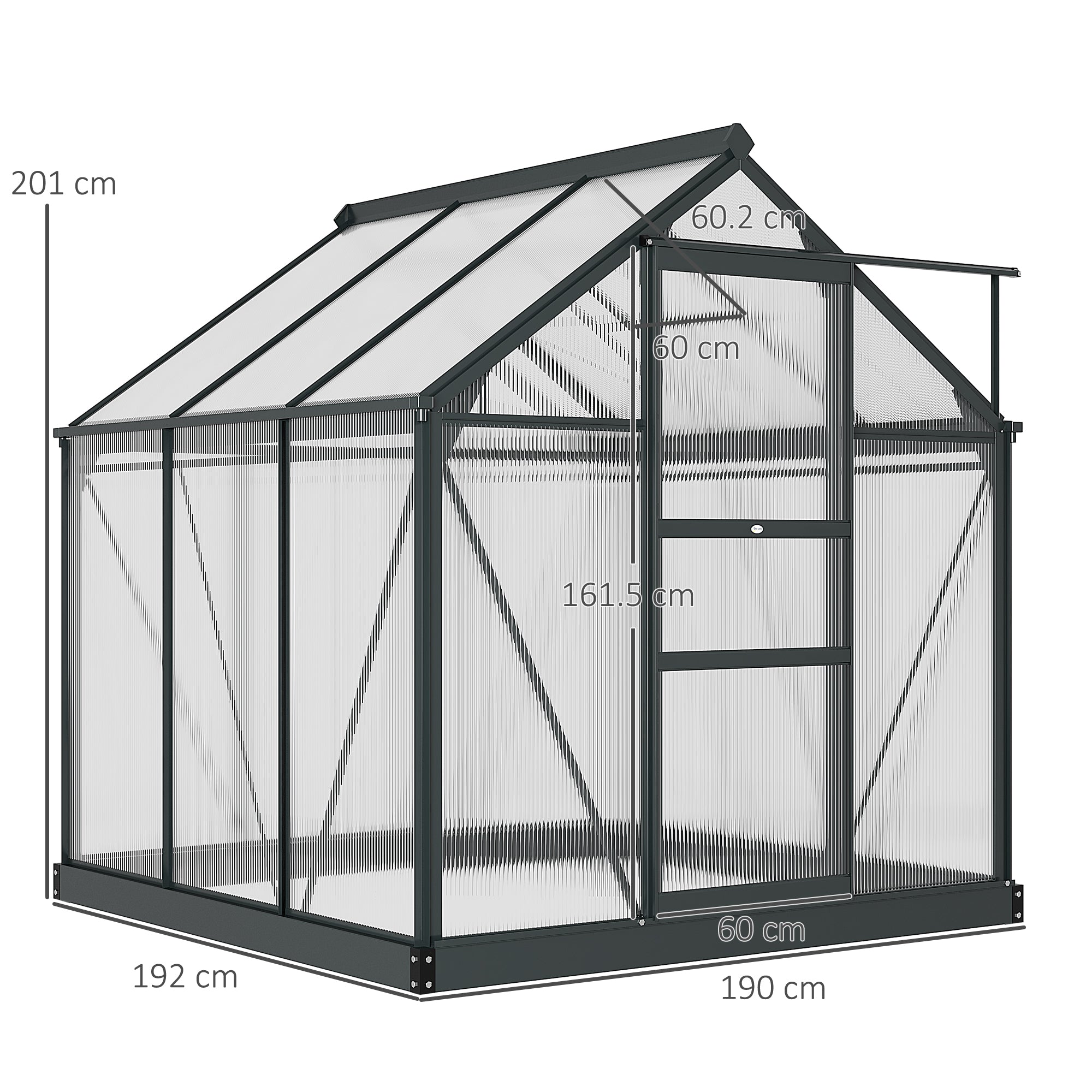 Outsunny 6 x 6ft Polycarbonate Greenhouse, Large Walk-In Green House with Slide Door and Window, Garden Plants Grow House with Aluminium Frame and Foundation, Grey - North Peak Garden Furniture