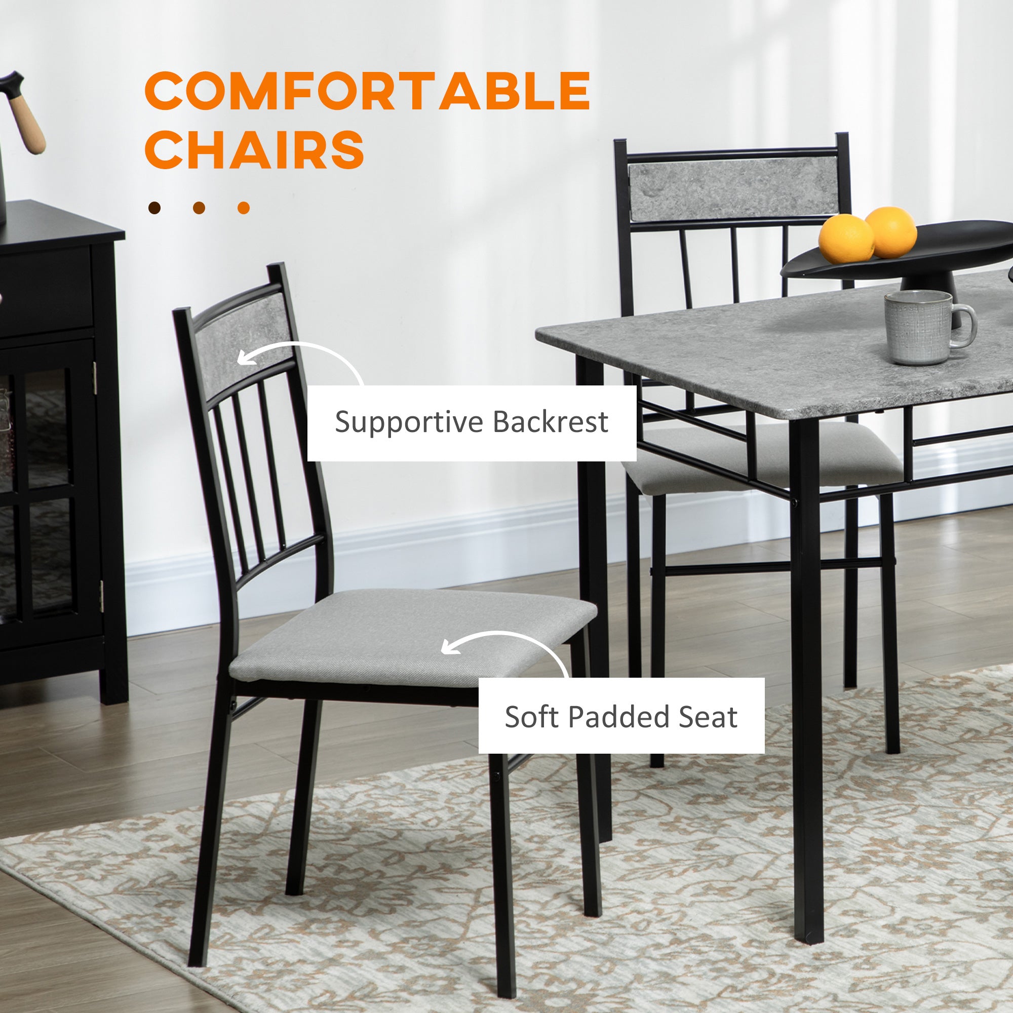 HOMCOM Five-Piece Marble Effect Dining Table Set - Grey/Black - North Peak Garden Furniture