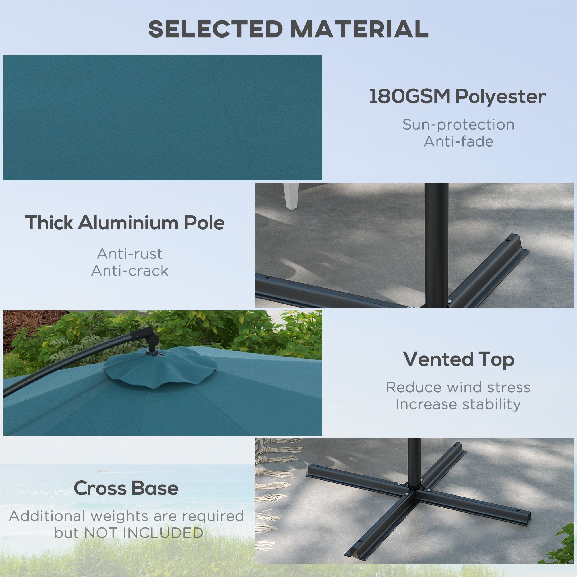 Outsunny 3m Offset Cantilever Parasol Umbrella, with Cross Base - Blue - North Peak Garden Furniture