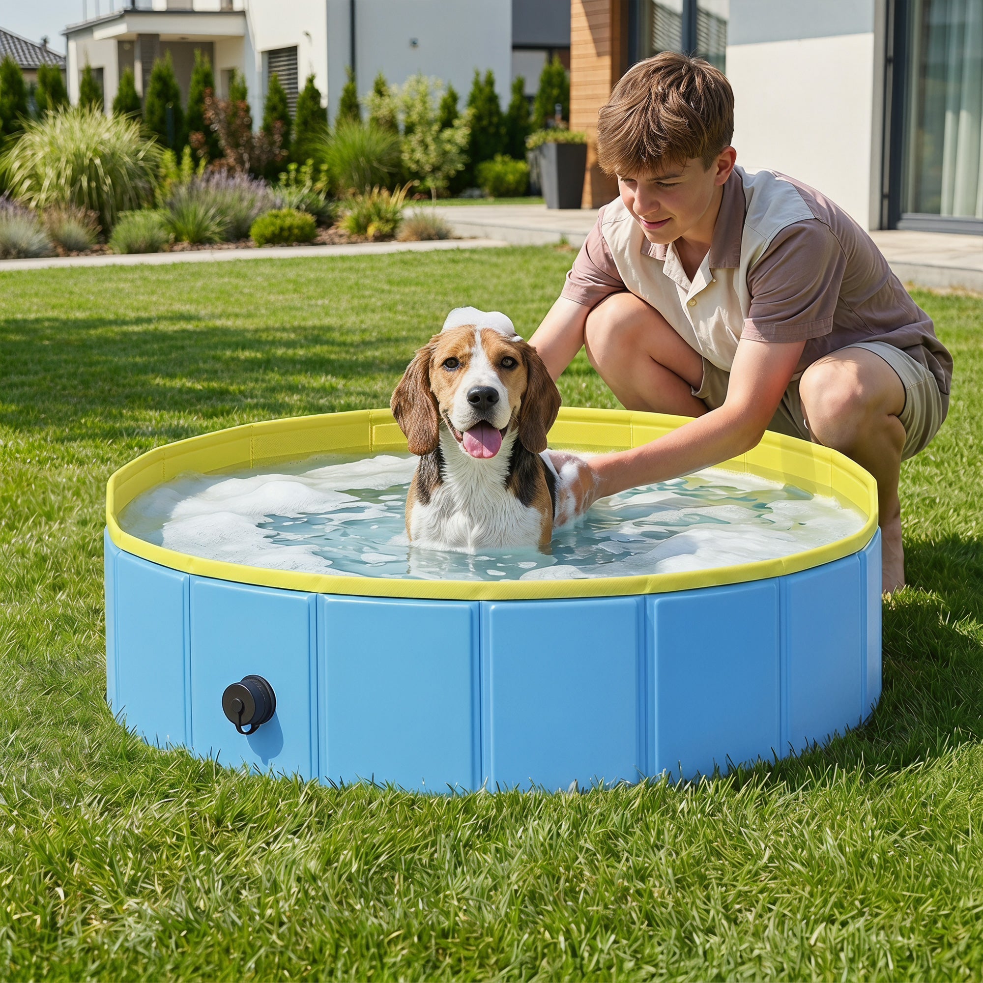 PawHut Foldable Dog Pool for Puppies and Ducks Dog Paddling Pool Bath Tub, Blue, 100 x 30 cm