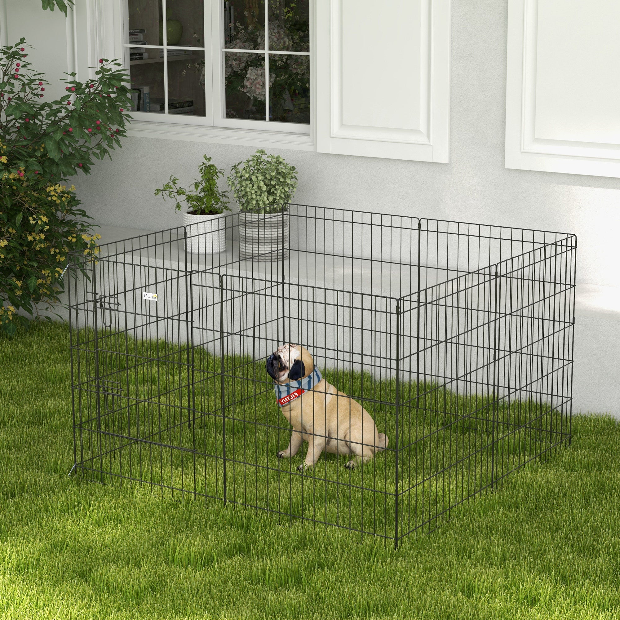 PawHut 8 Panel DIY Dog Pen with Door, for Dogs, Small Animals, Indoor/Outdoor Use, 76cm High - North Peak Garden Furniture