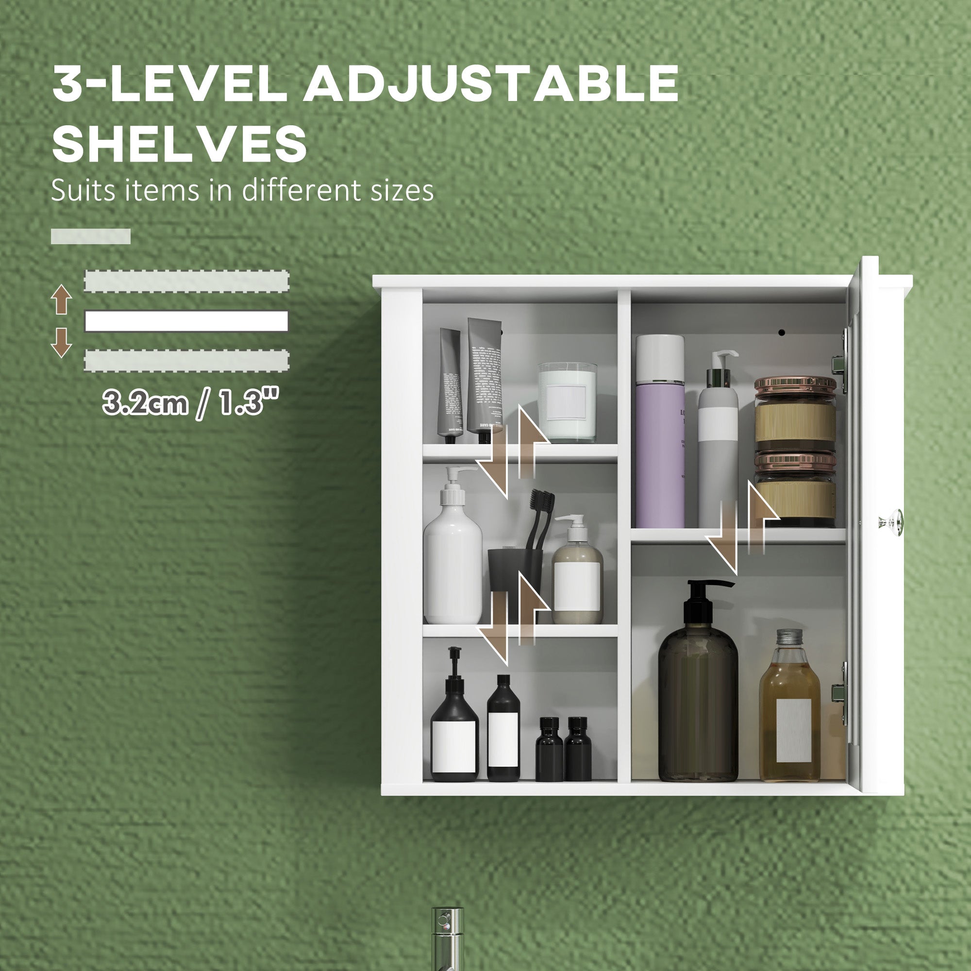 HOMCOM Bathroom Cabinet, Modern Bathroom Wall Cabinet with Adjustable Shelves and Cupboard, 53W x 15D x 51H cm, White - North Peak Garden Furniture