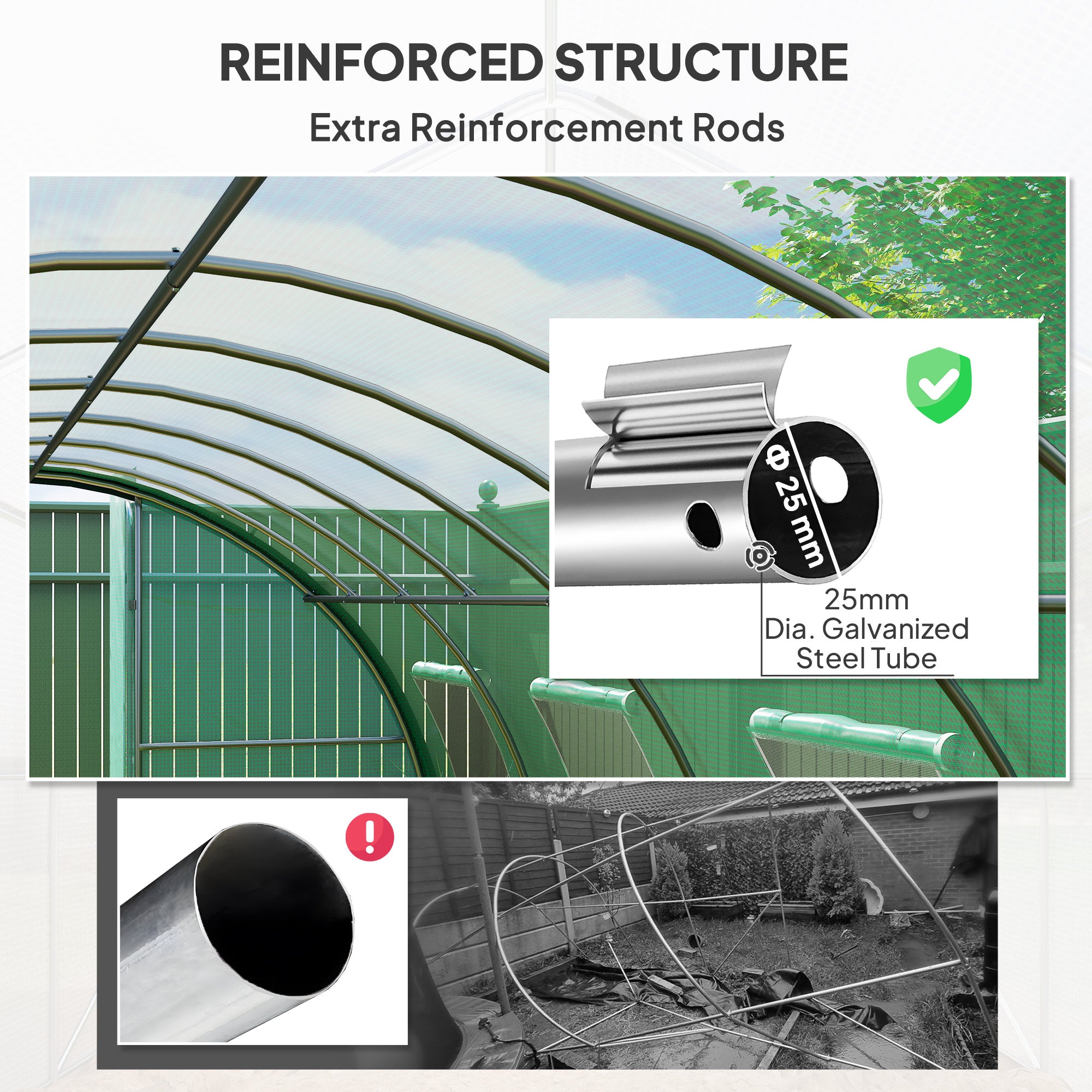 Outsunny Polyethylene Upgraded Structure Walk-in Polytunnel Greenhouse, 6 x 3(m), Green